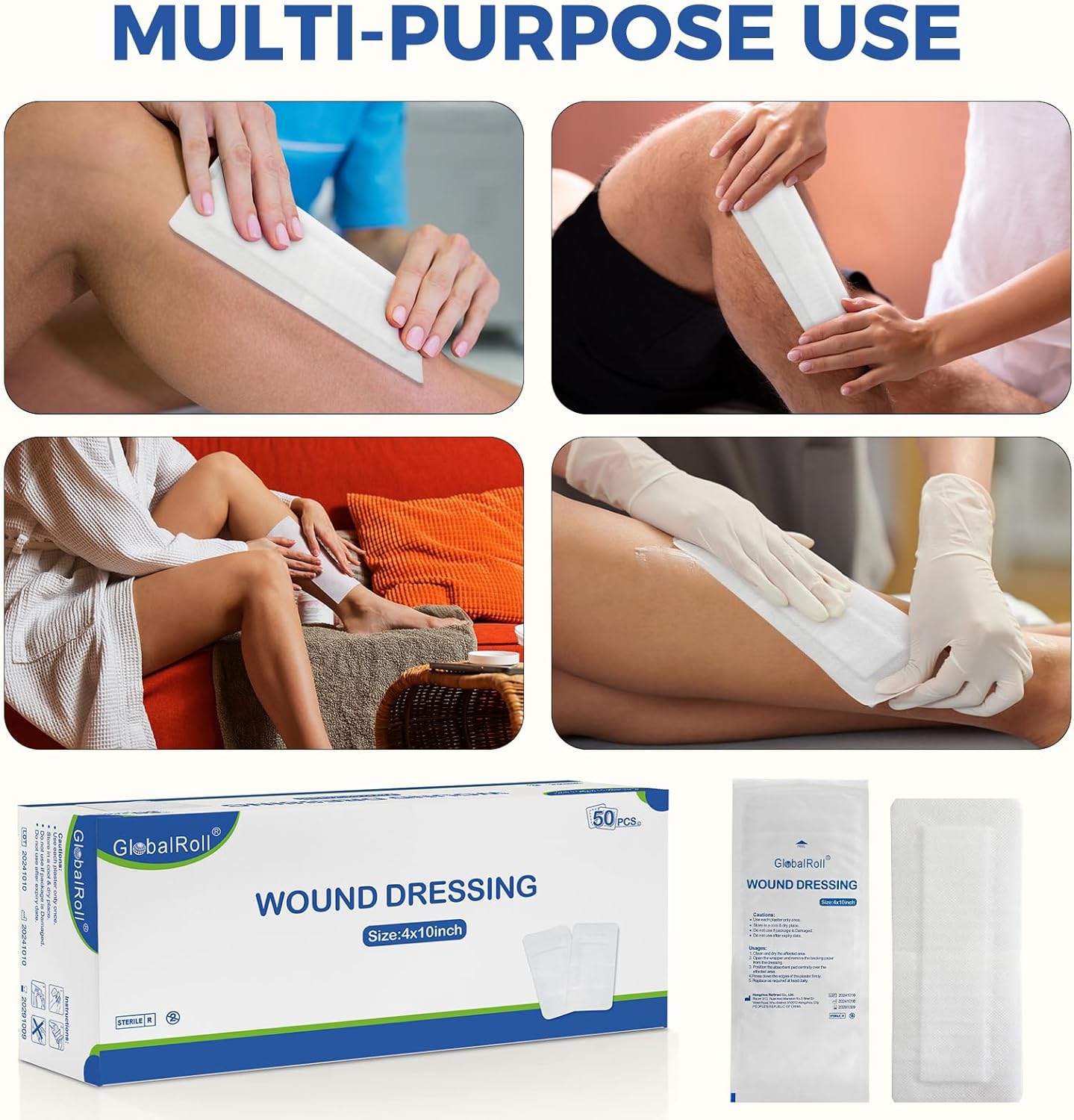 Island Dressing Bordered Gauze 4"x10", 50 Individually Packed Non-Stick Pad in Center with Adhesive Border,Soft Absorbent Medical Grade Dressing Gauze Pad for Wound Care and First Aid - Image 7