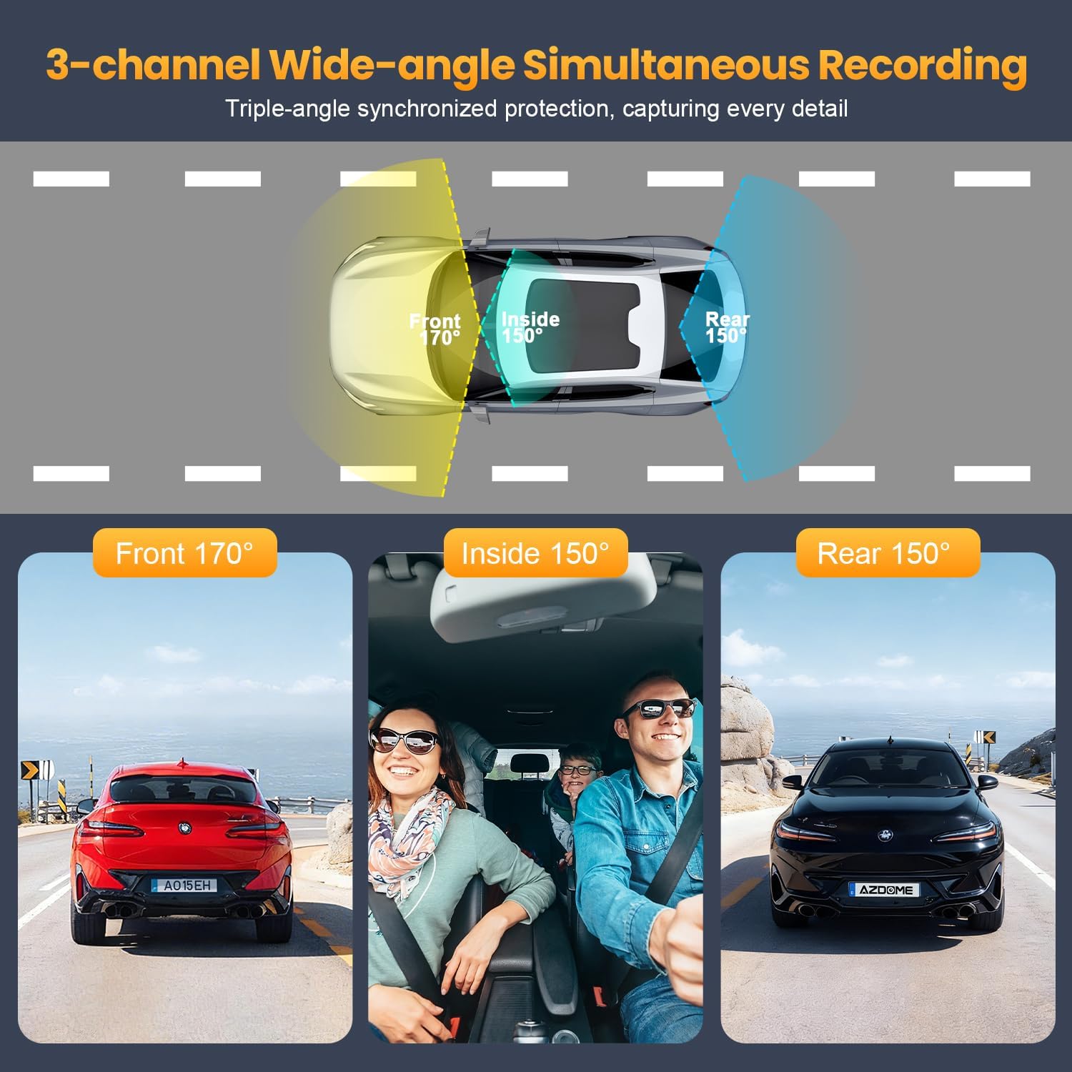 4K Dash Cam Front and Rear Inside, 3 Channel Dash Camera for Cars with 64GB Card, 5G WiFi, Infrared Night Vision, 24H Parking Mode, 360° Wide Angle Wireless Dashcam for Uber/Taxi
