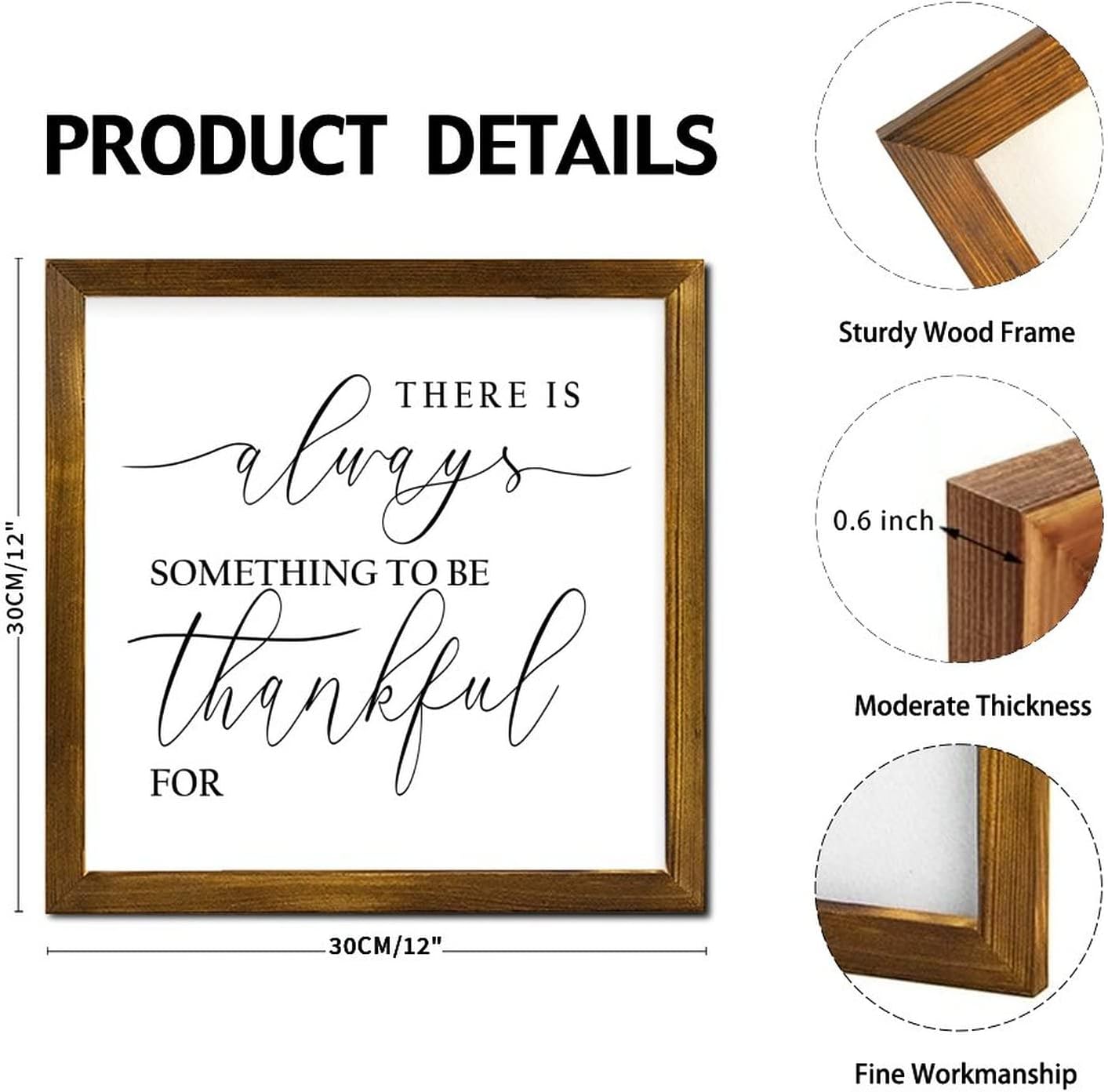Motivational Rustic Wood Framed Sign There is Always Something to Be Thankful for Rustic Plank Hanging Plaque Wall Plaque with Solid Wood Frame Farmhouse Wall Hanging Decor for Cabin Front Door