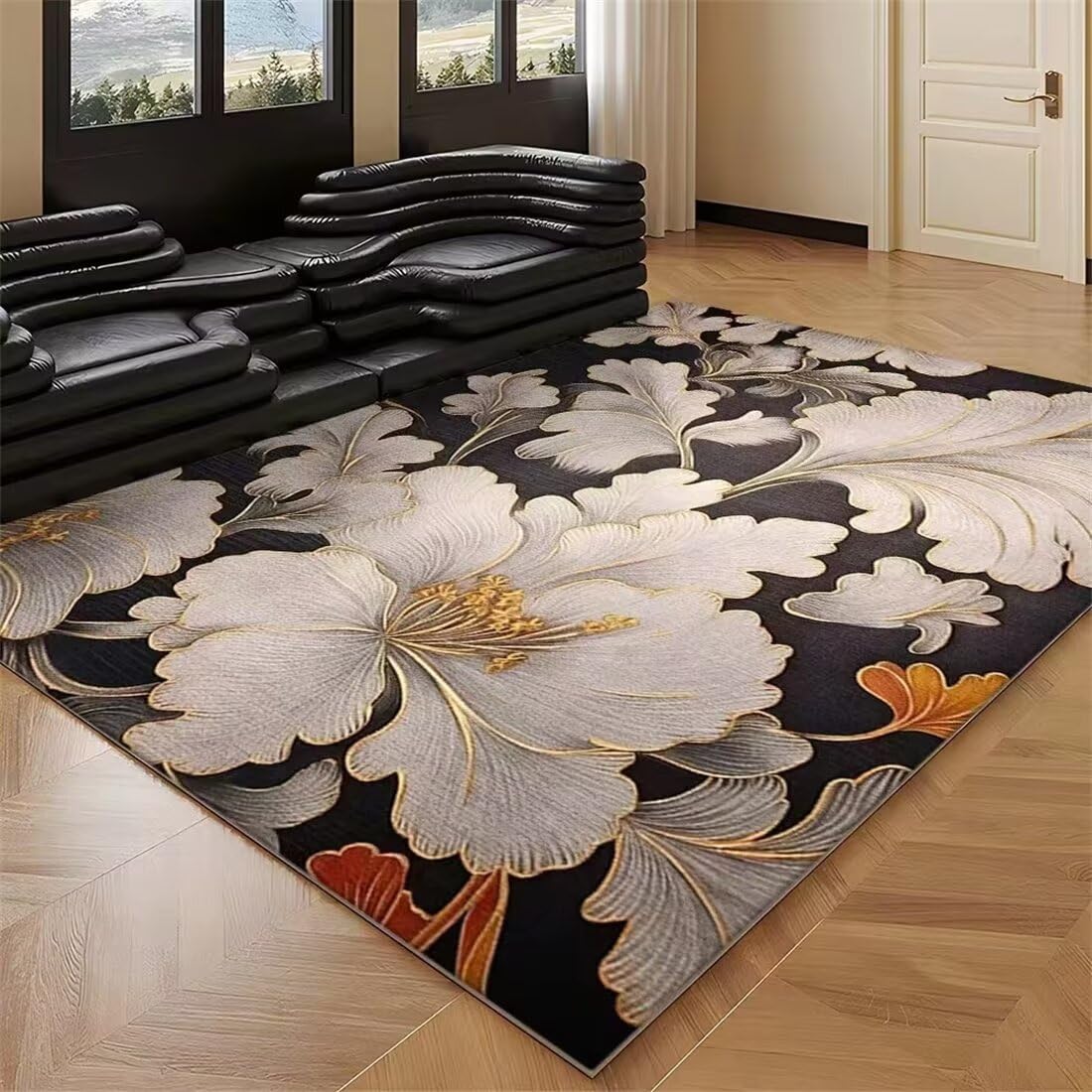Plaid pour chien tapis de salon design motif fleurs moquette cuisine gris