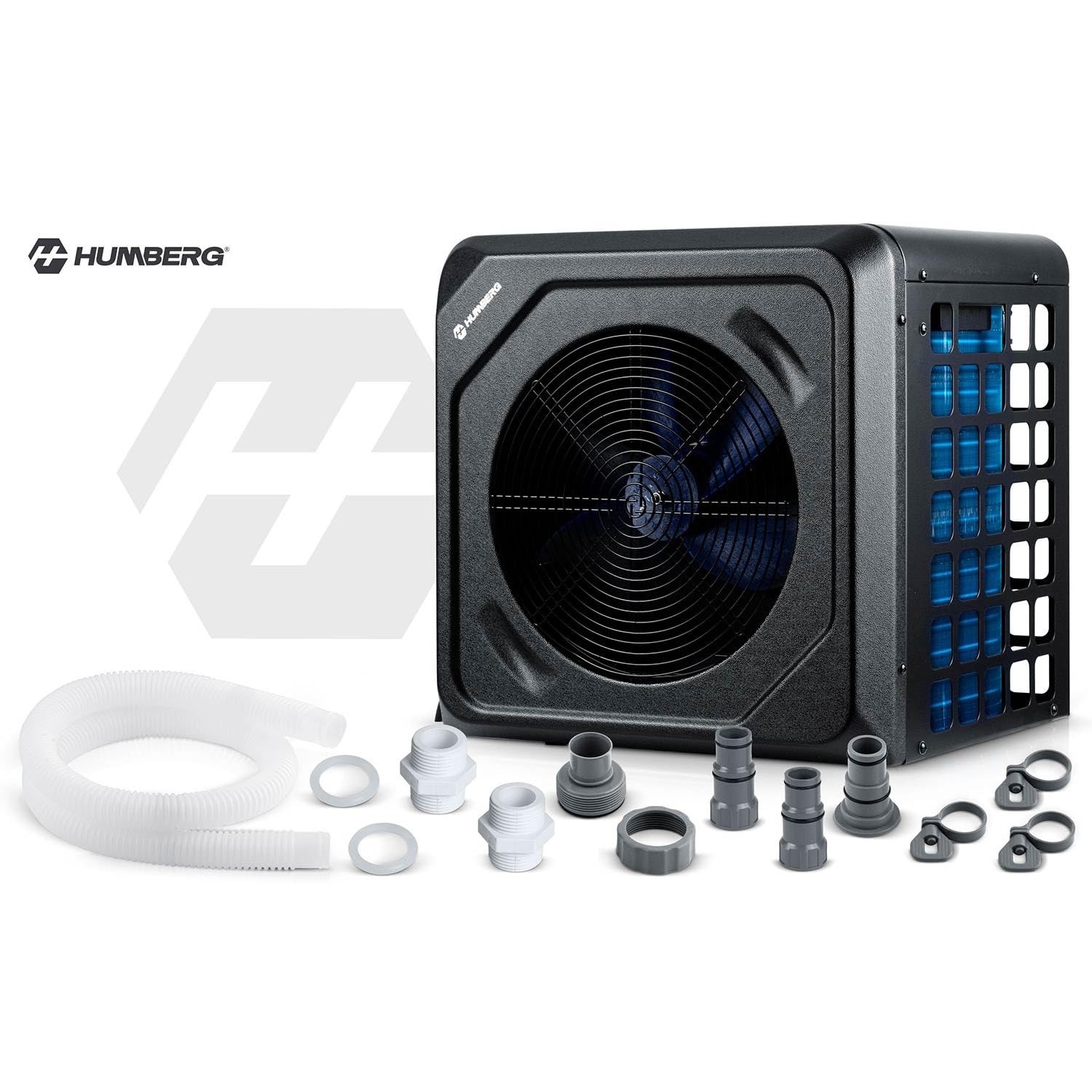 Humberg Pompe à chaleur pour piscine - 3 kW - Chauffage de piscine - Pour piscines jusqu'à 10 000 l - Économie d'énergie - Silencieuse 45 dB - Contrôle par application Wi-Fi, LCD - COP 5,17 - Piscine