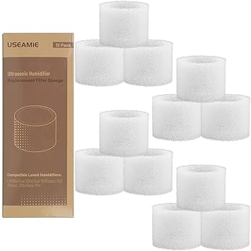 USEAMIE 12-Pack Humidifier Replacement Filters Capture Fine Particles in Water Tank, Compatible with Dual150, Dual200S, Classic300(S), LV600S, 12 Pack, White