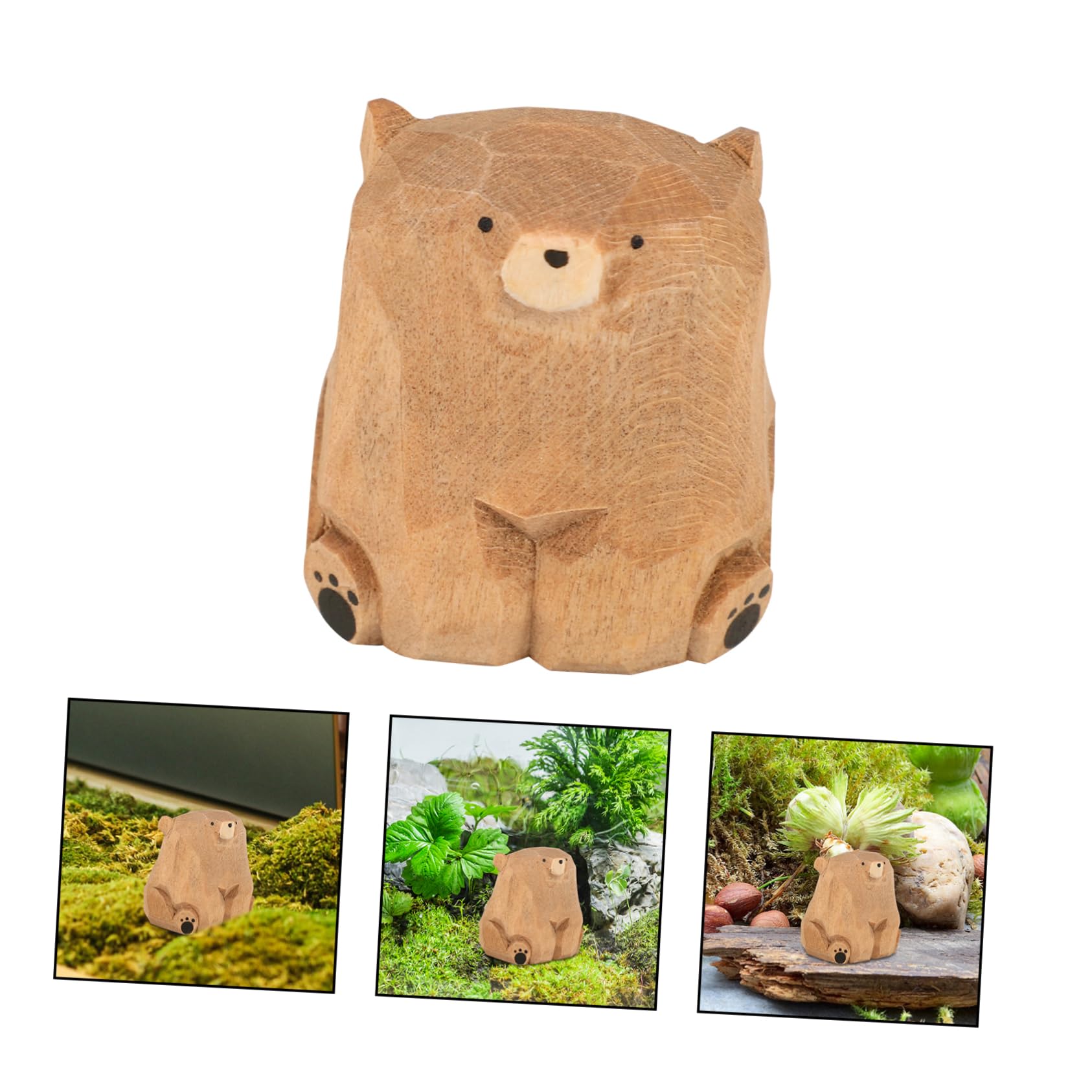 Amazon.co.jp: Happyyami 木彫りのクマの置物 手彫り木製彫刻 クマの像