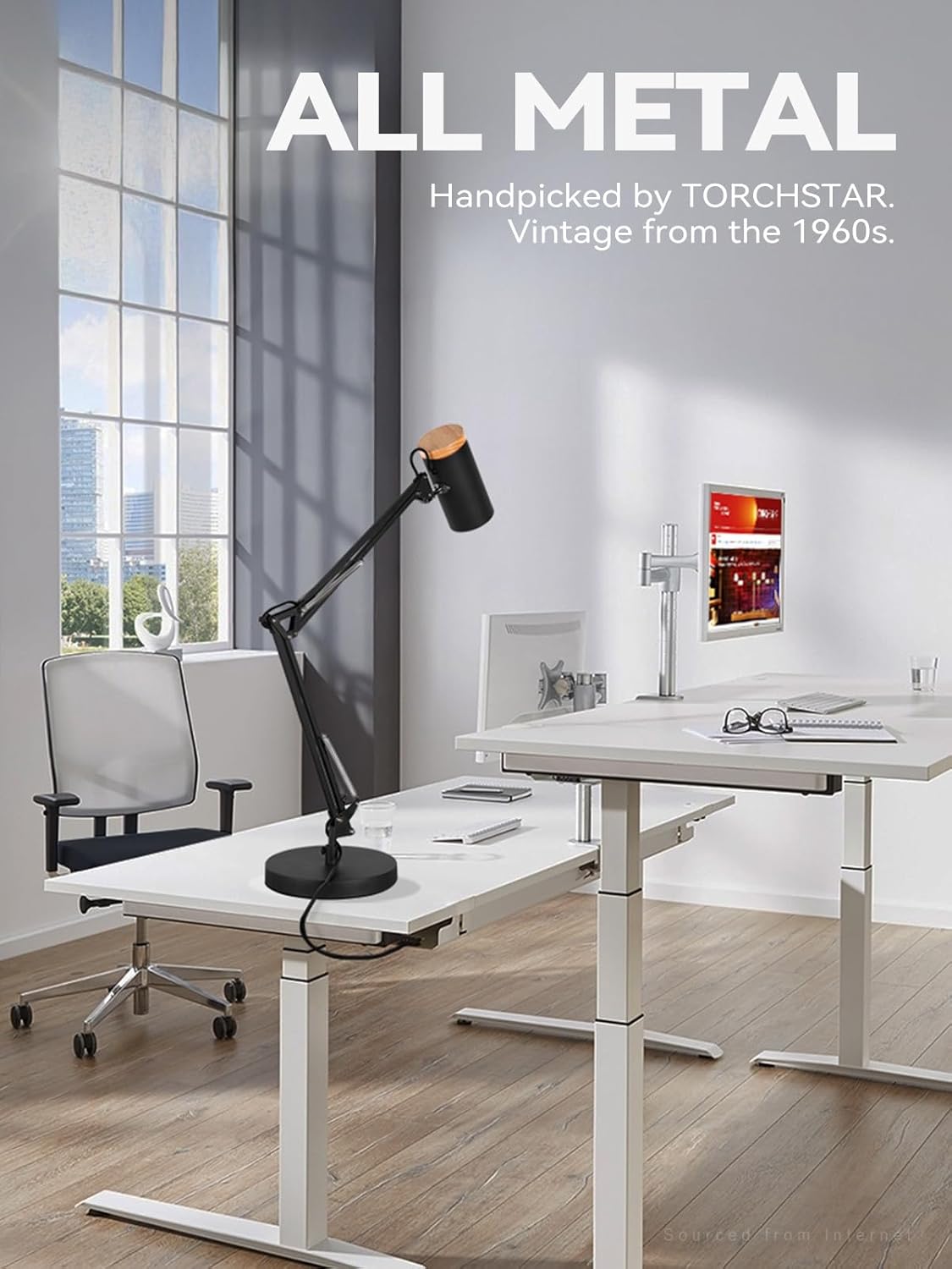 TORCHSTAR Tall Swing Arm Desk Lamp with Wooden Accent, Adjustable Large Size Max Height 31", E26 Base Metal Task Lamp, Office Desktop Lamp with On/Off Switch, for Reading, Study, Workbench, Black
