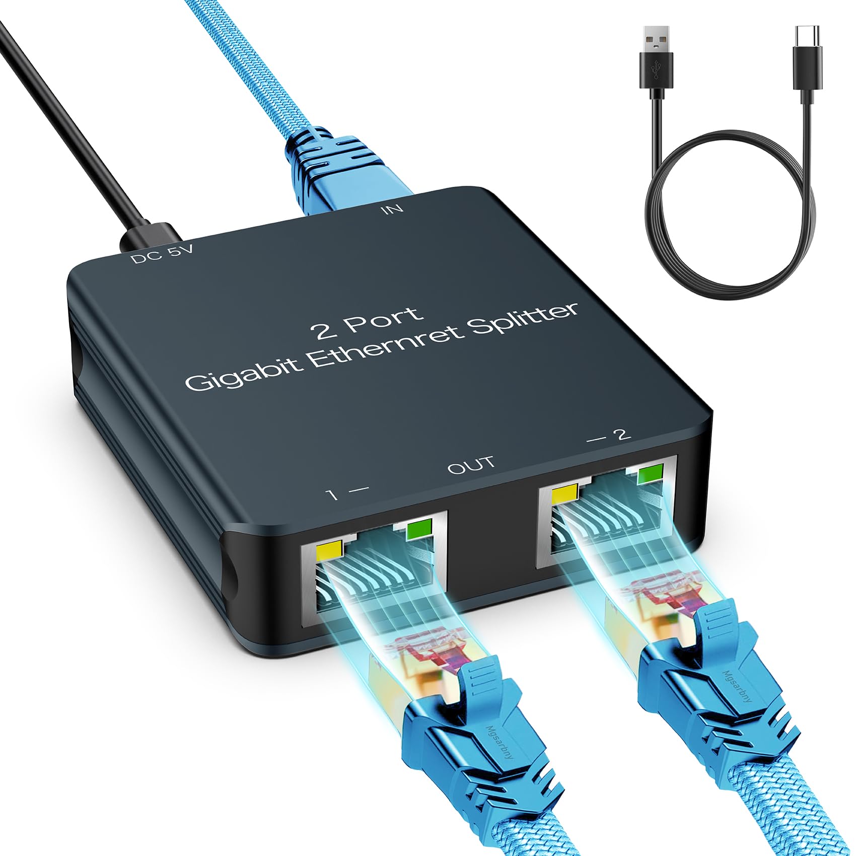 High Speed Ethernet Splitter 1 to 2, Internet Splitter Gigabit Ethernet Switch LAN Cable Splitter for Router Ethernet Cable Splitter for Cat 5/5E/6/7/8 Cable, Grey