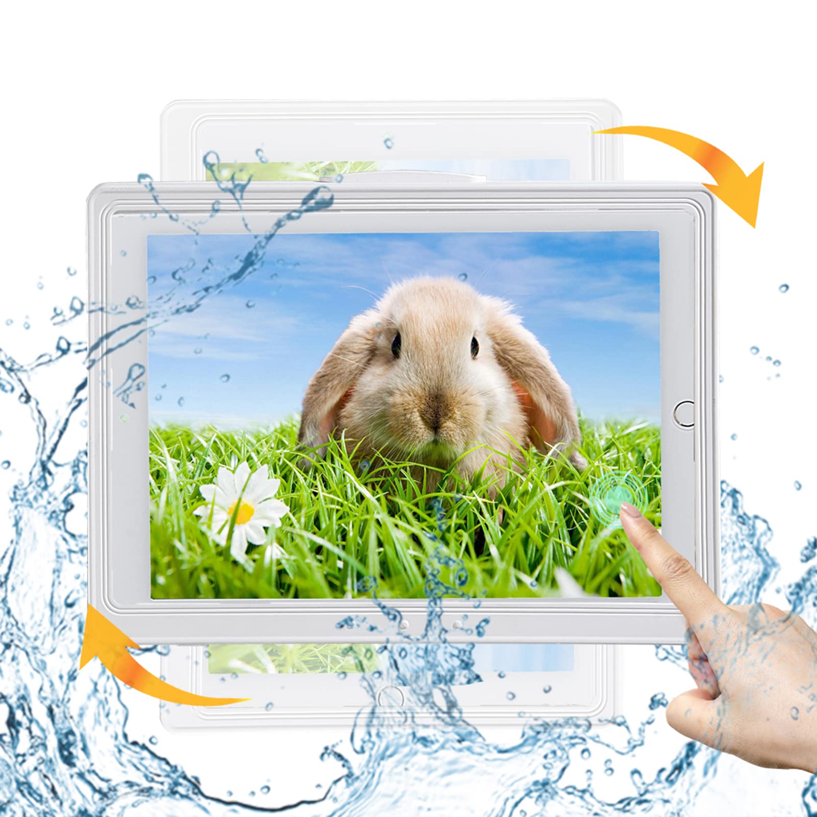 ABHILWY Shower Tablet Holder Waterproof Compatible with Ipad, Wall Mounted Bathroom Tablet Case Rotation, Adhesive Touchable Cradle with Glass Mirror