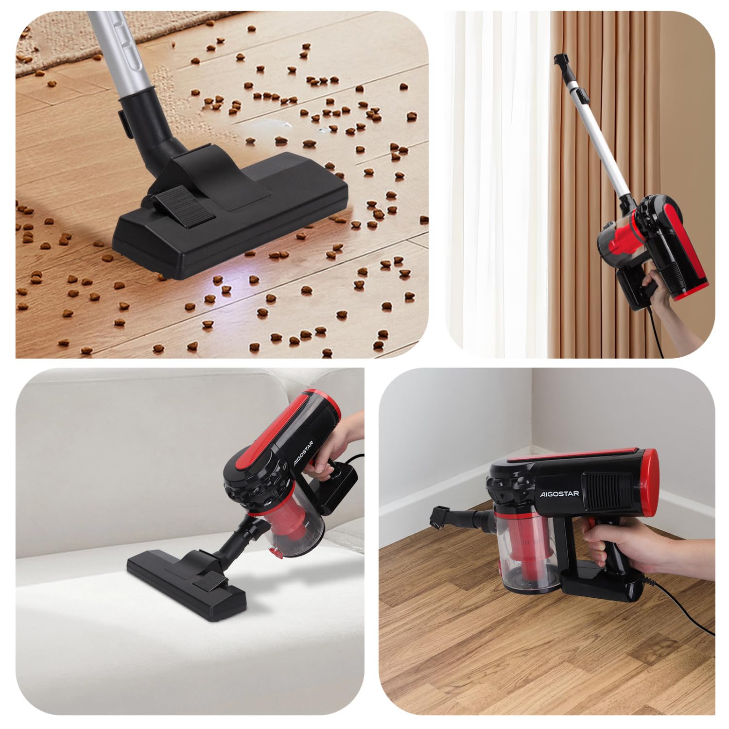 AIGOSTAR Handstaubsauger Aufrechtsauger 4-in-1 Kabelgebundene Staubsauger Leicht Bürststaubsauger