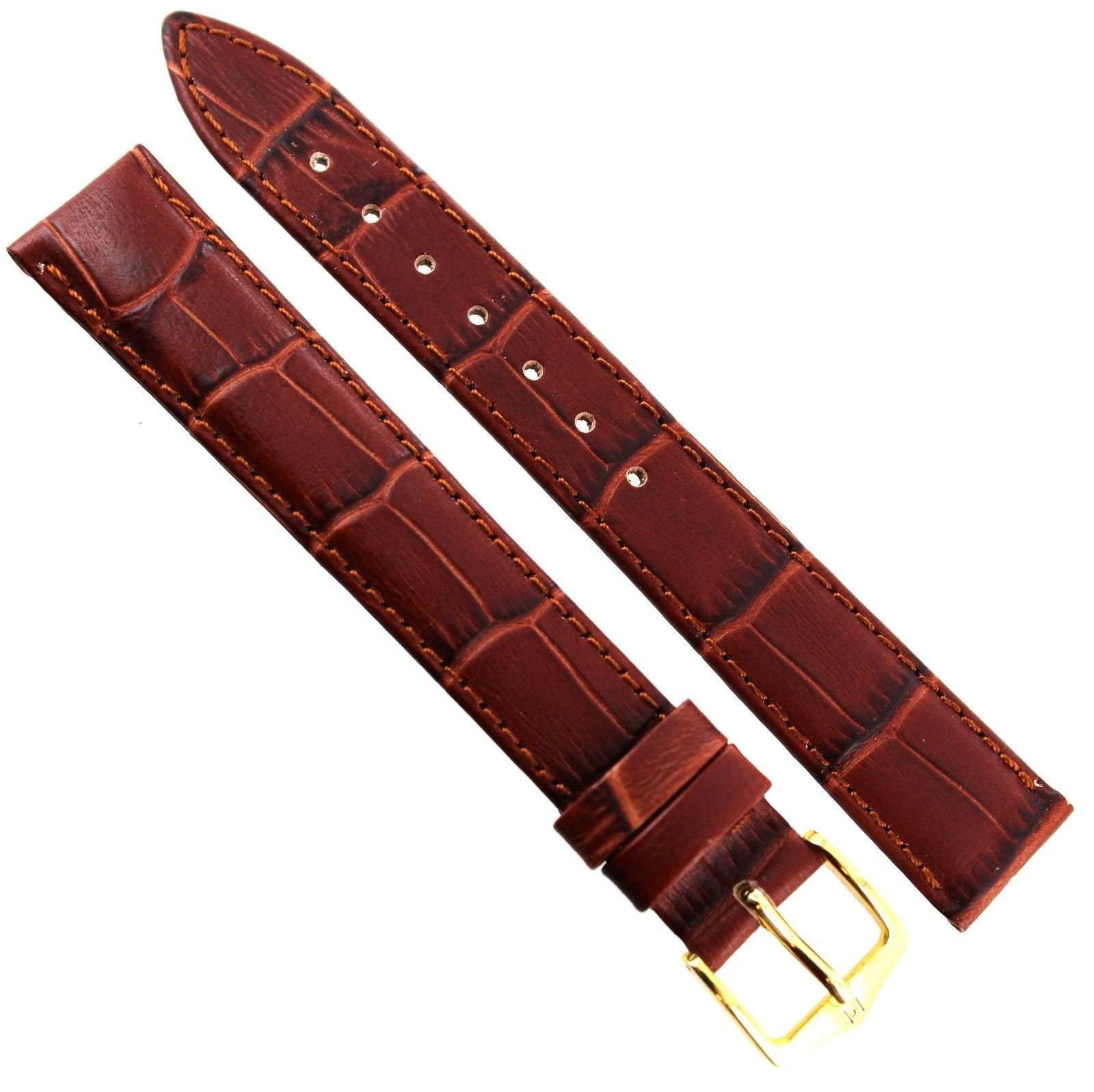 16mm Hirsch Duke Alligator Grain Genuine Leather Med.Brown Matte Watch Band Long