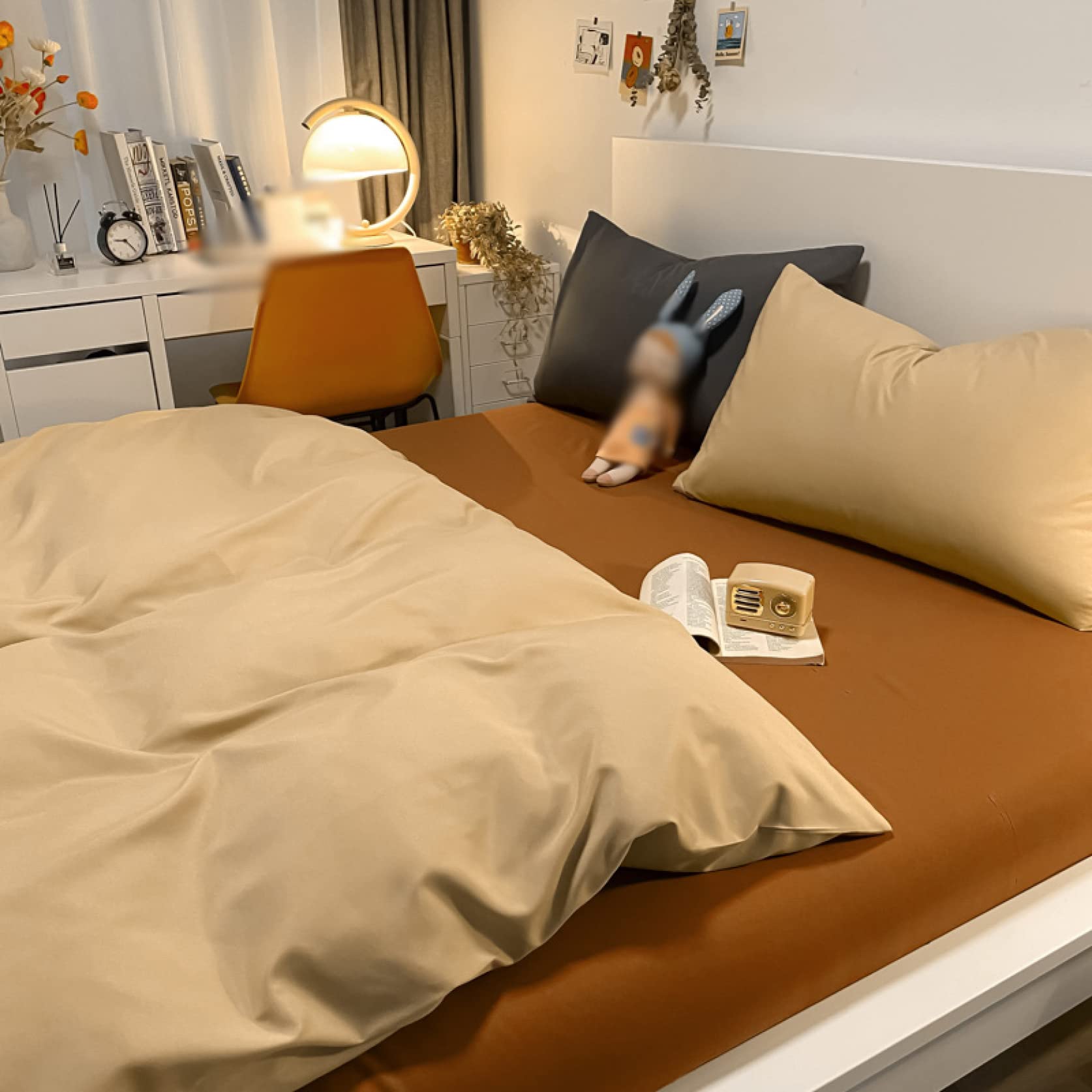 Parure de lit vert clair 220x240 réversible beige pour une chambre parentale cocooning