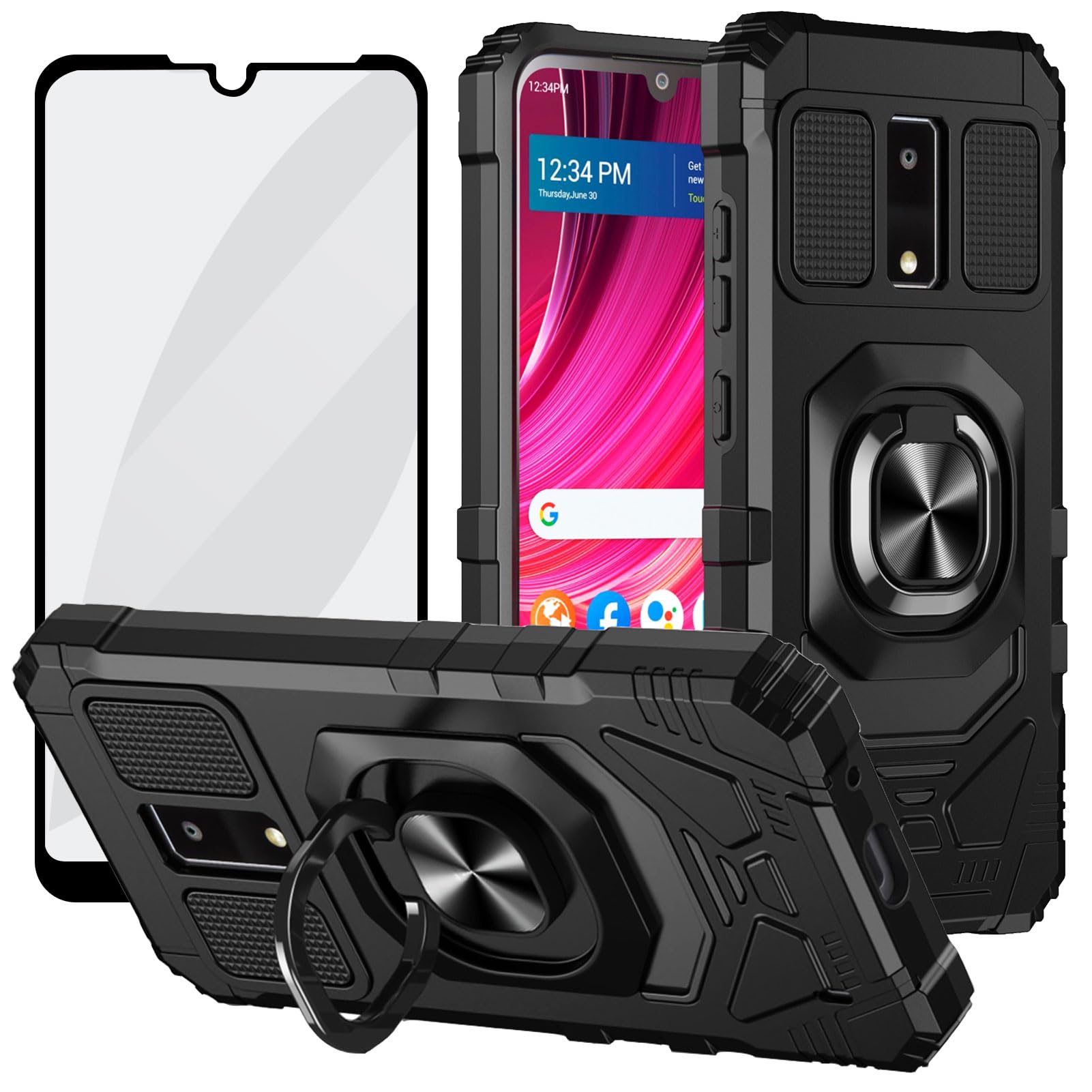 Ailiber for BLU View 4 Phone Case, BLU B135DL Phone Case with Screen Protector Tempered Glass, Ring Kickstand for Magnetic Car Mount, Heavy Duty,