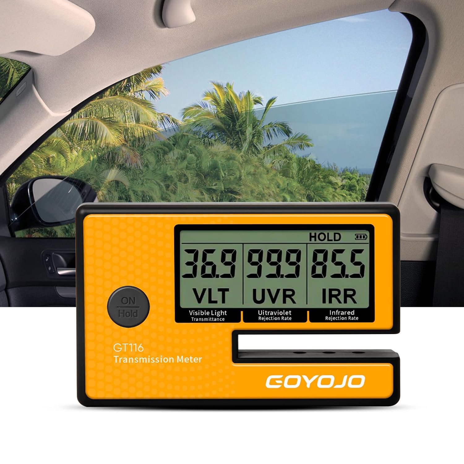 GOYOJO Tint Meter Funktioniert an Seitenscheiben, Digitales Tönungs-Solarfilm-Auto-Transmission-Messgerät mit Automatischer Kalibrierung