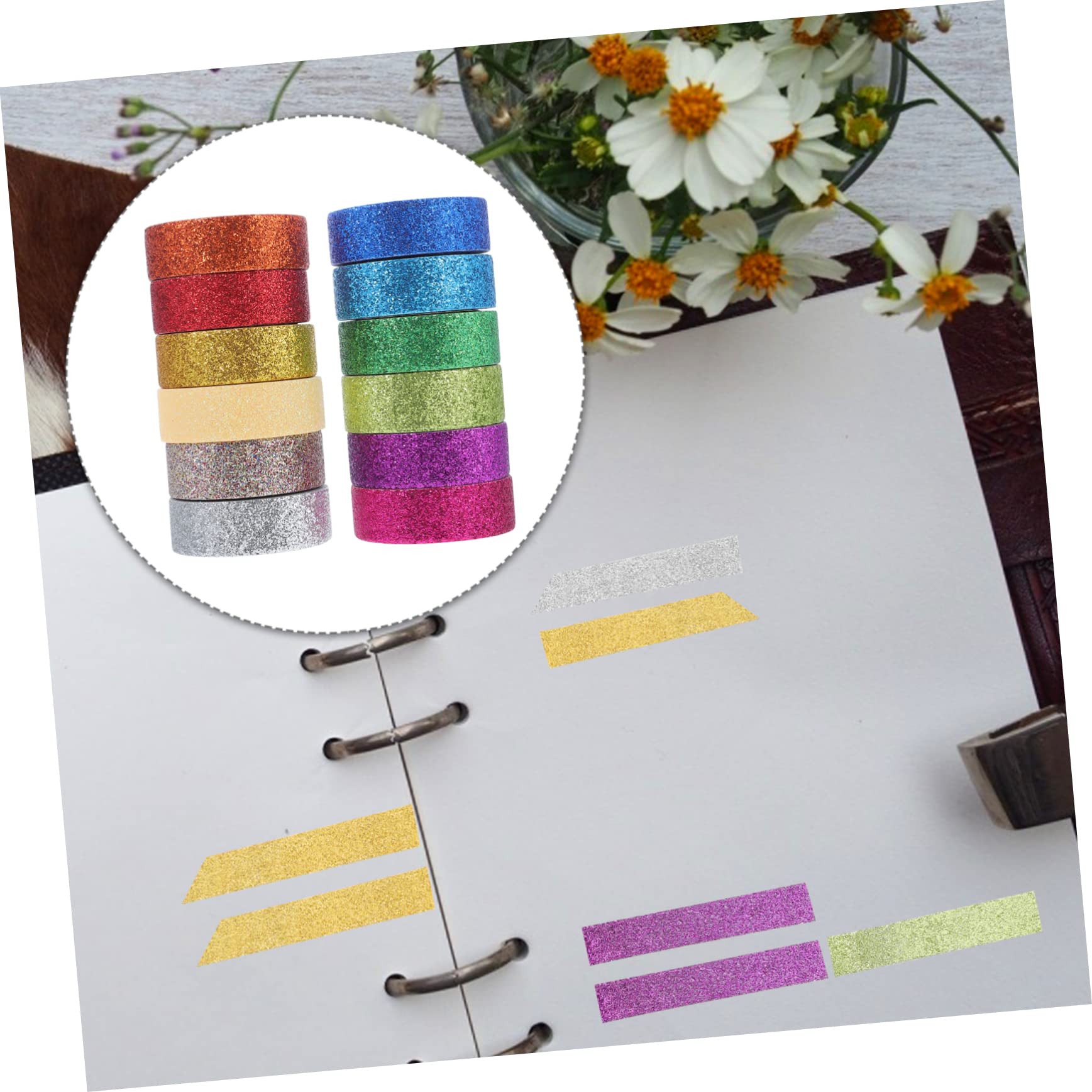 TEHAUX 24 Rollos Cinta washi Brillar Pegatinas Extra Ancho arcoíris Cinta magnética Cinta Adhesiva Cintas de Cuentas a Mano Cinta de Diario Navidad Decorar Japón Cinta de Papel