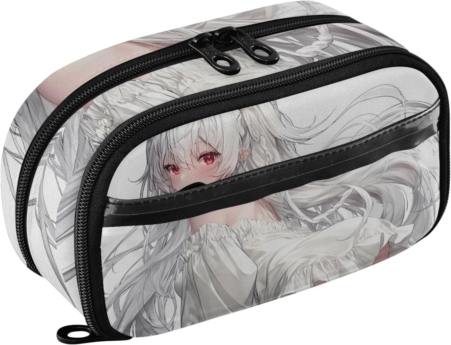 Anime Hair Woman Large Pencil Case with Clear Layer Compartments, Pencil Pouch Organizer for Teens Girls Boys School Office