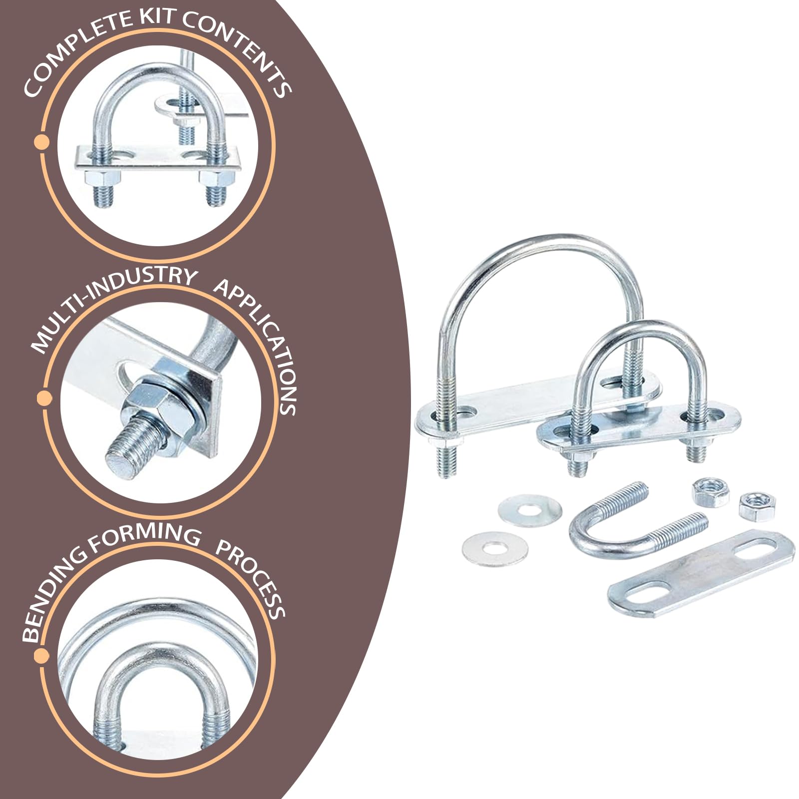 ROWORKX 2Sets Round U Bolts, M8x50x100mm Stainless Steel U Shape Bolts, U Clamp Bolt with Nut - Image 3