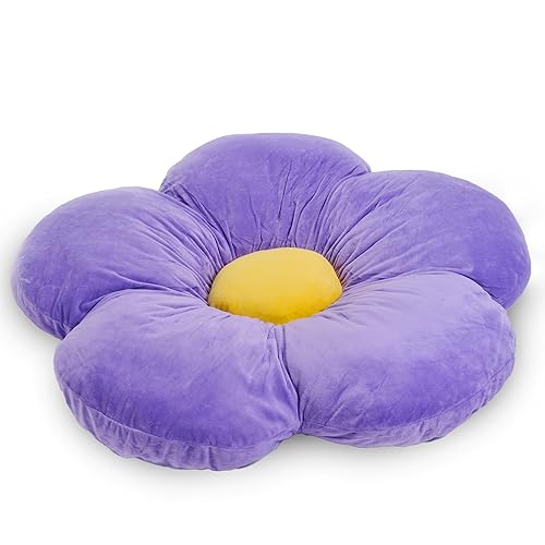 Butterfly Craze Daisy Lounge Flower Pillow - Extra Large 35 Inches, Cozy & Stylish Floor Cushion, Perfect Seating Solution for Teens & Kids, Machine Washable Aesthetic Decor, Plush Microfiber, Purple