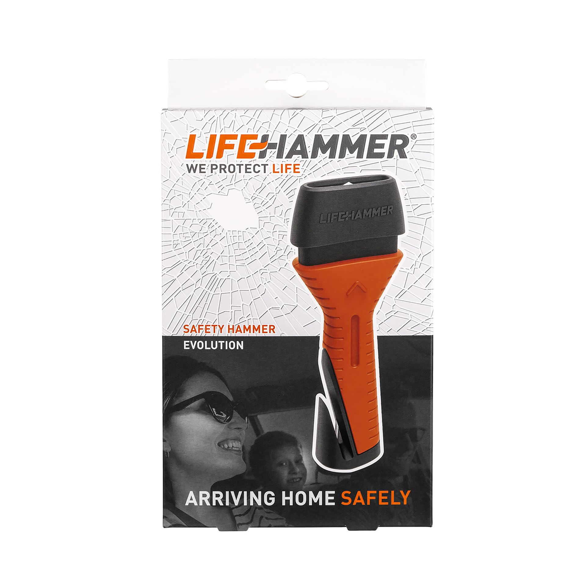 LIFEHAMMER EVOLUTION - Automatischer Notfallhammer für Auto - Nothammer mit Gurtschneider und Antirutsch Griff - Integrierter Sicherheitsschneider - Ultraharter Keramikhammerkopf - Zerstört Autoglas