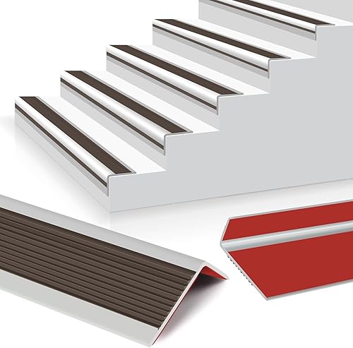 Borde de goma autoadhesivo para escaleras, protector de borde de escalera de vinilo, para exteriores e interiores (4 pies, marrón)