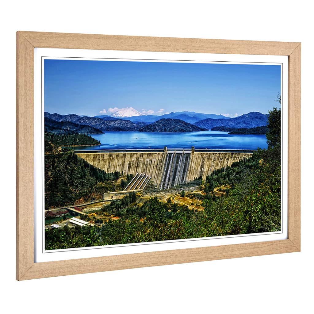 Big Box Art Framed Print of Mountains & Fontana Dam North Carolina Design | Wall Art Picture | Home Decor for Kitchen, Living Room, Bedroom, Hallway, Oak, A2 / 24.5x18 Inch / 62x45cm