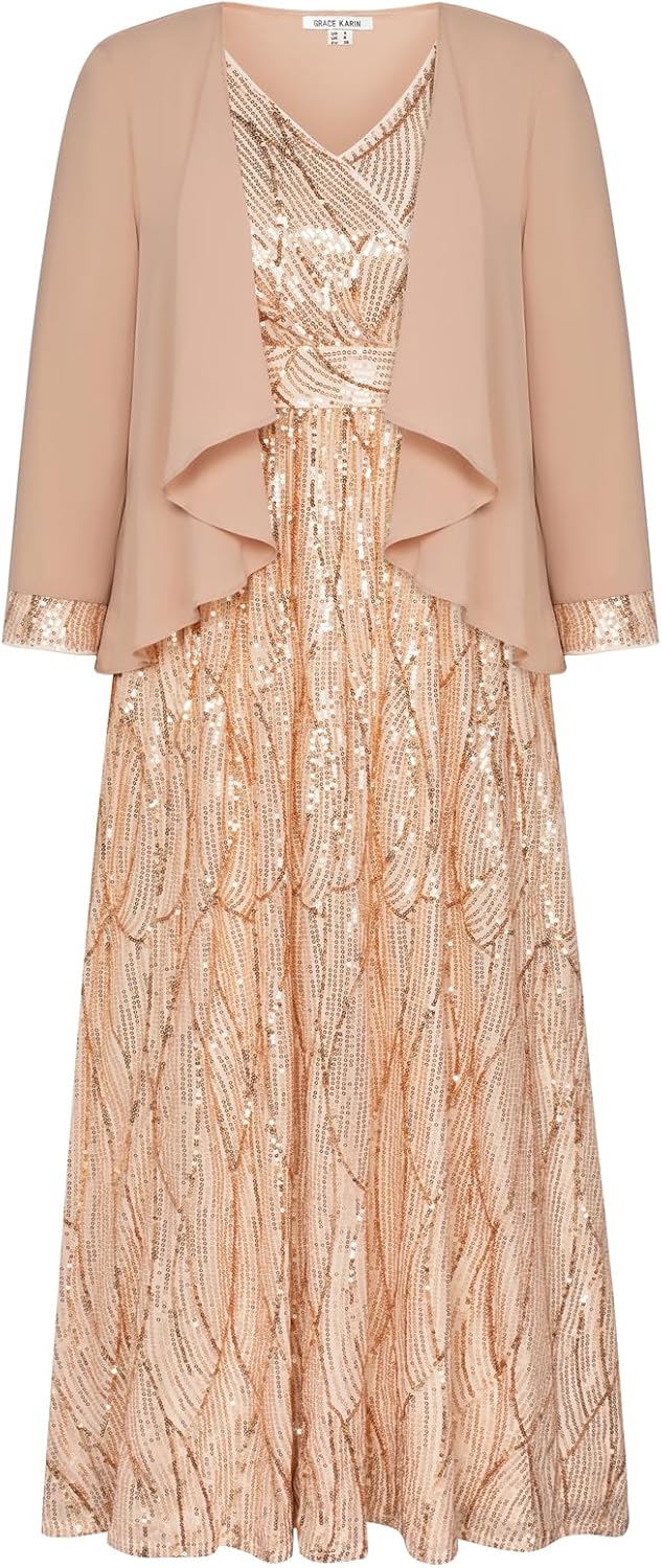 GRACE KARIN 2025 Women's Two Piece Sequin Dress with Jacket Mother of The Bride Dresses Homecoming Wedding Guest Dresses