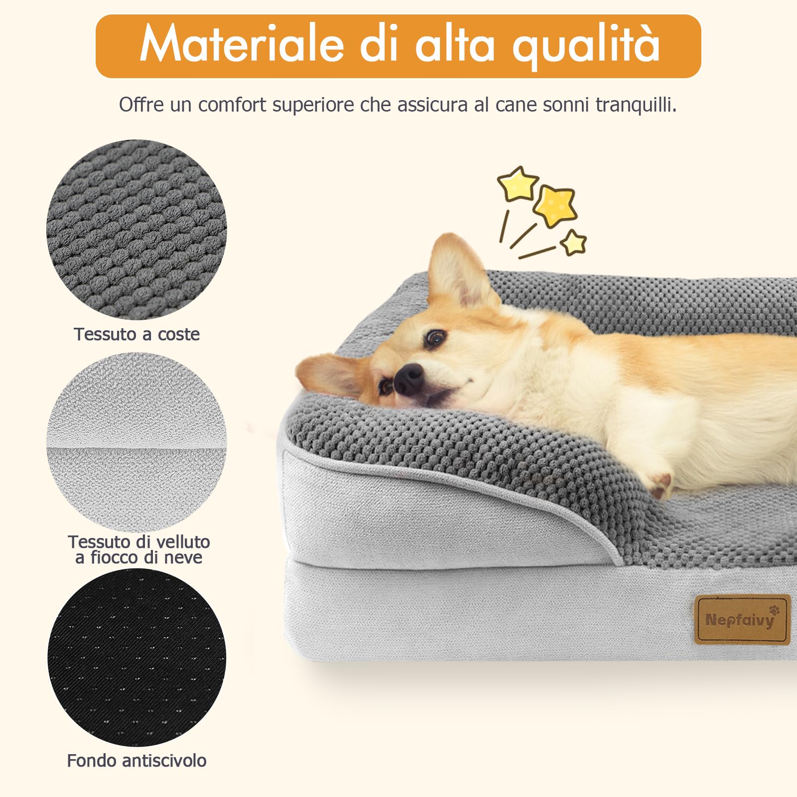 Nepfaivy Cuccia per Cani da Interno Grande - Cuccia Impermeabile per Cani di Taglia Grande con Rivestimento Rimovibile e Lavabile, Grigio Scuro, 91x68cm