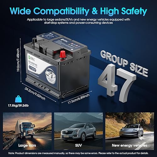 Miniatura 6 de EBL Platinum AGM Battery BCI Group 47R-12V 60Ah 100Min RC, 660A CCA - Potencia de arranque automático, aplicaciones de ciclo profundo, sin