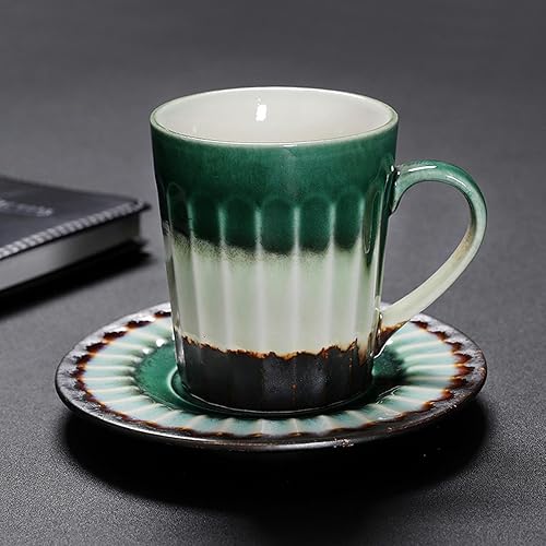 Miniatura 10 de 6.8 fl oz6.67oz Vintage Cerámica Horno Taza de Café Set Creativo Simple Taza de Leche para Oficina Hogar Restaurante Café-Turquesa Esmalte -