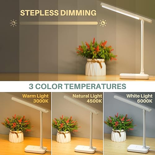 B09ZKV1RDM_image_3 Lámpara de escritorio LED con control táctil lámpara de lectura sin parpadeo 3 modos de color lámpara de mesa plegable luz de lectura para cuidado