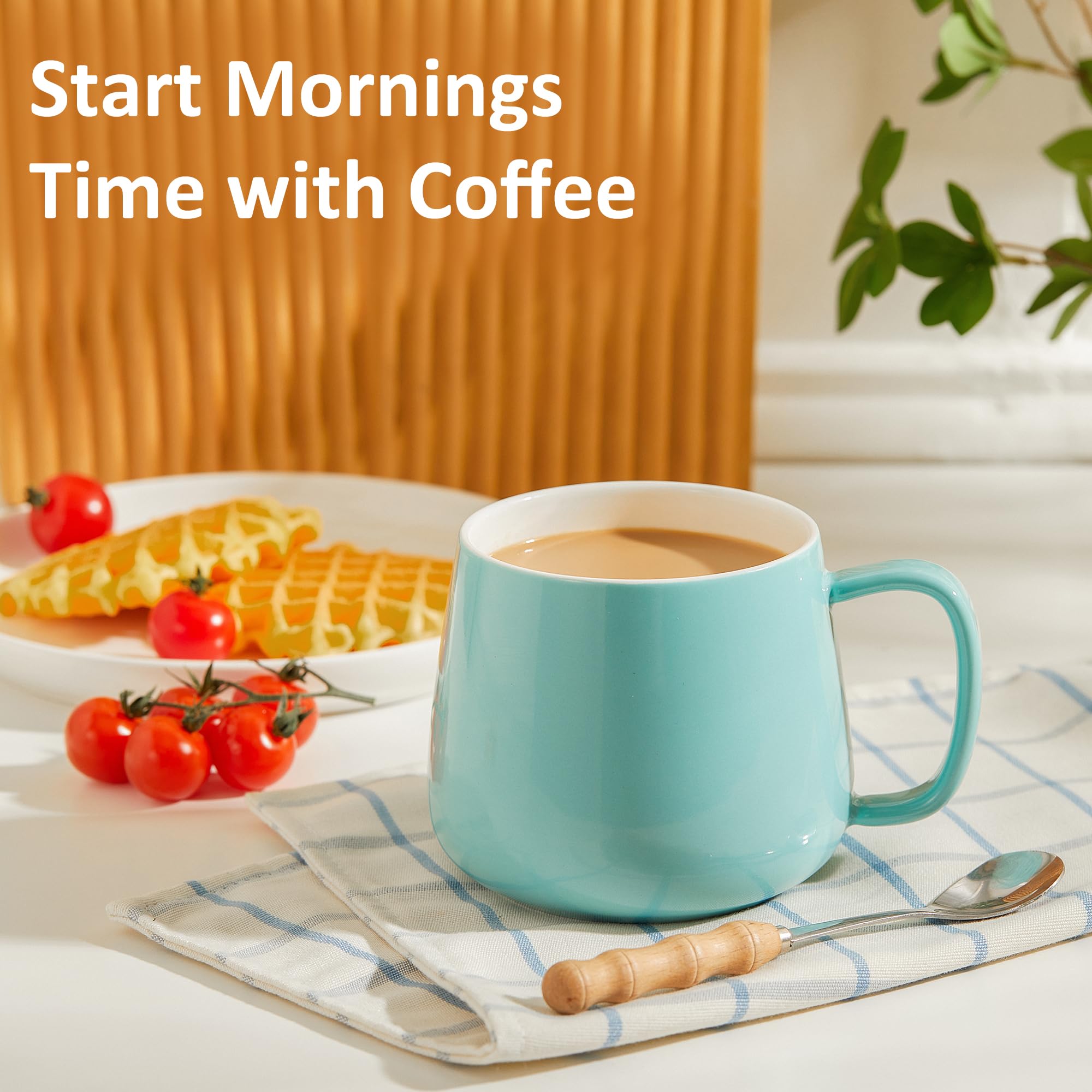 Teocera Juego de 4 tazas de café de cerámica de 473 ml, apilables, aptas para microondas, lavavajillas y horno, ideales para café, capuchino, chocolate caliente, regalos de inauguración de la casa
