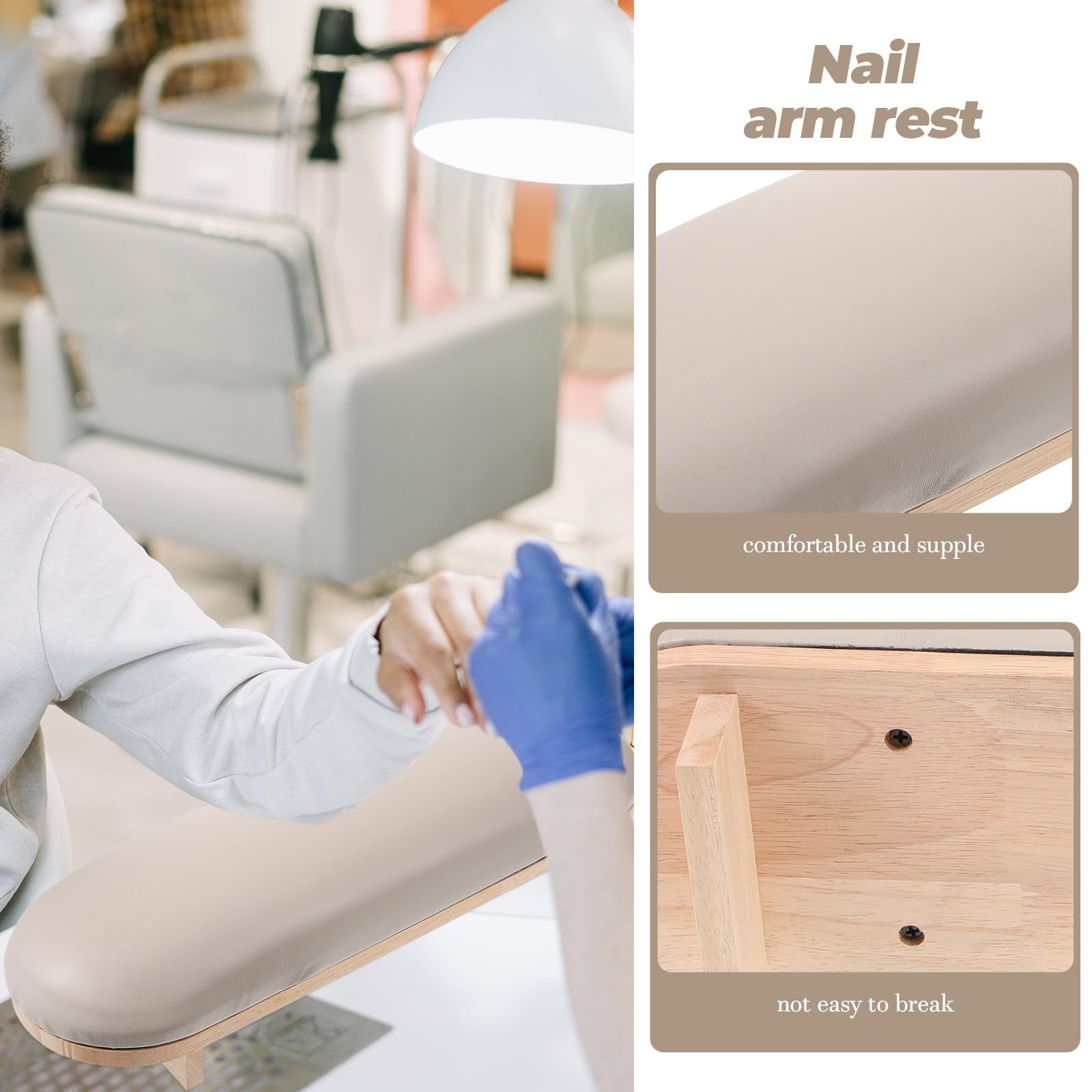 Sewroro Cojín Reposamanos Apoyo Cuero Manicura y de Reposamanos Madera Color Caqui Estable y Superficie Lisa para Uñas para Nail Art y Trabajo de Manicura, para Salones