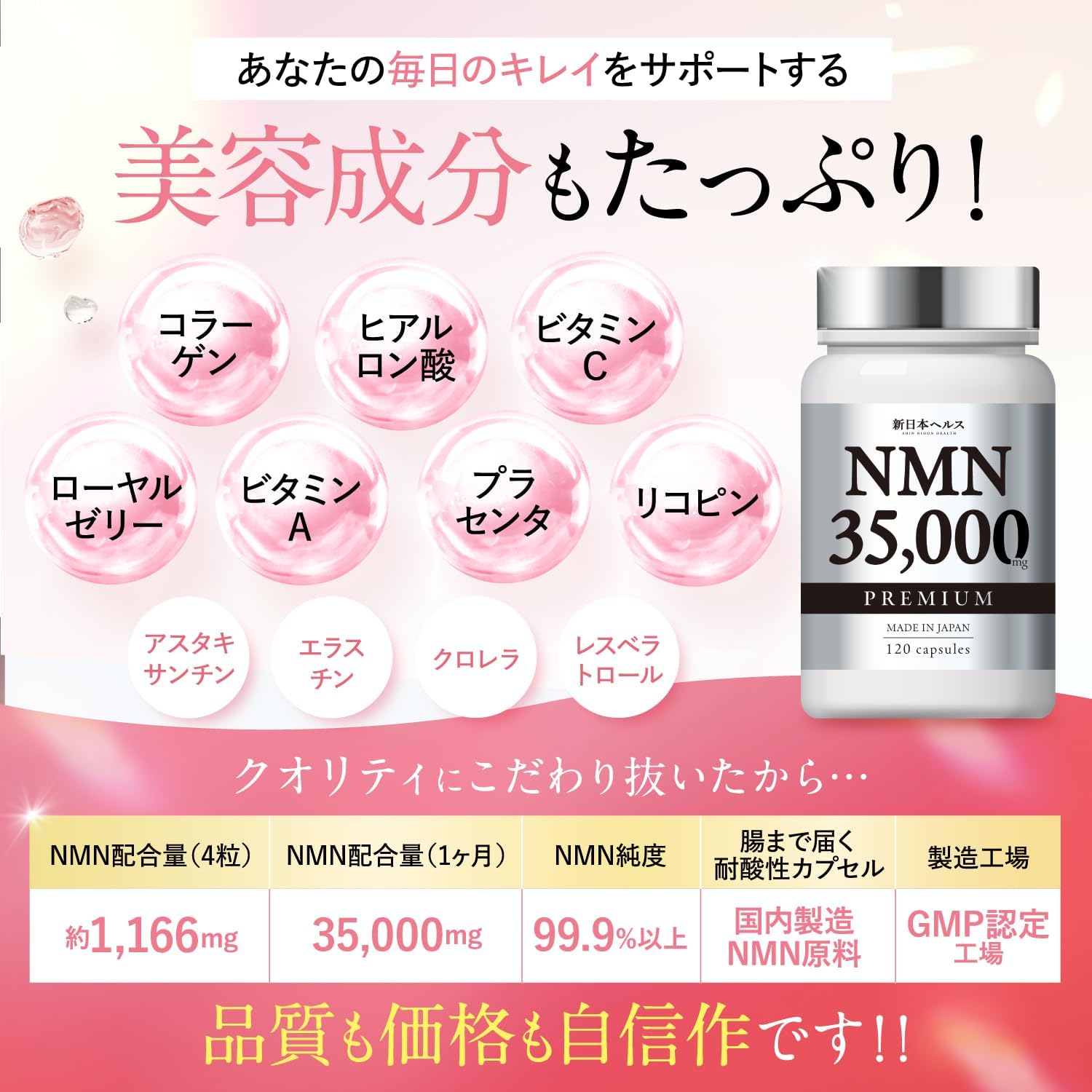Amazon | NMN サプリメント 35,000㎎ プレミアム 日本製 高純度99.9 
