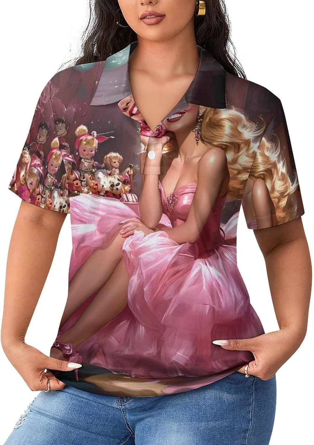 Pin Up Girl Print Womens Golf Polo Shirts Summer Short Sleeve Collared 3 Buttons T Shirt Activewear Tops