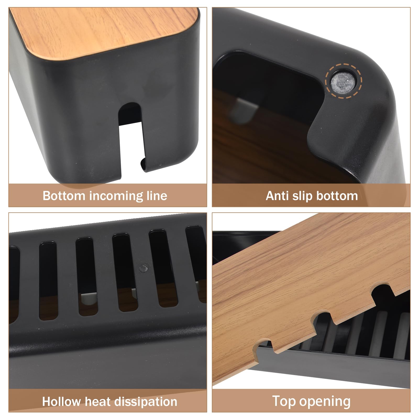 MUXHEL 2 stuks kabelbox, zwart, kabelmanagementbox, kabelorganizer, kabelopbergdoos, kabelbox-32 x 13 x 13,5 cm en 40,5 x 13,6 x 15,7 cm, robuuste kunststof, 2 zijdelingse kabelgeleiders
