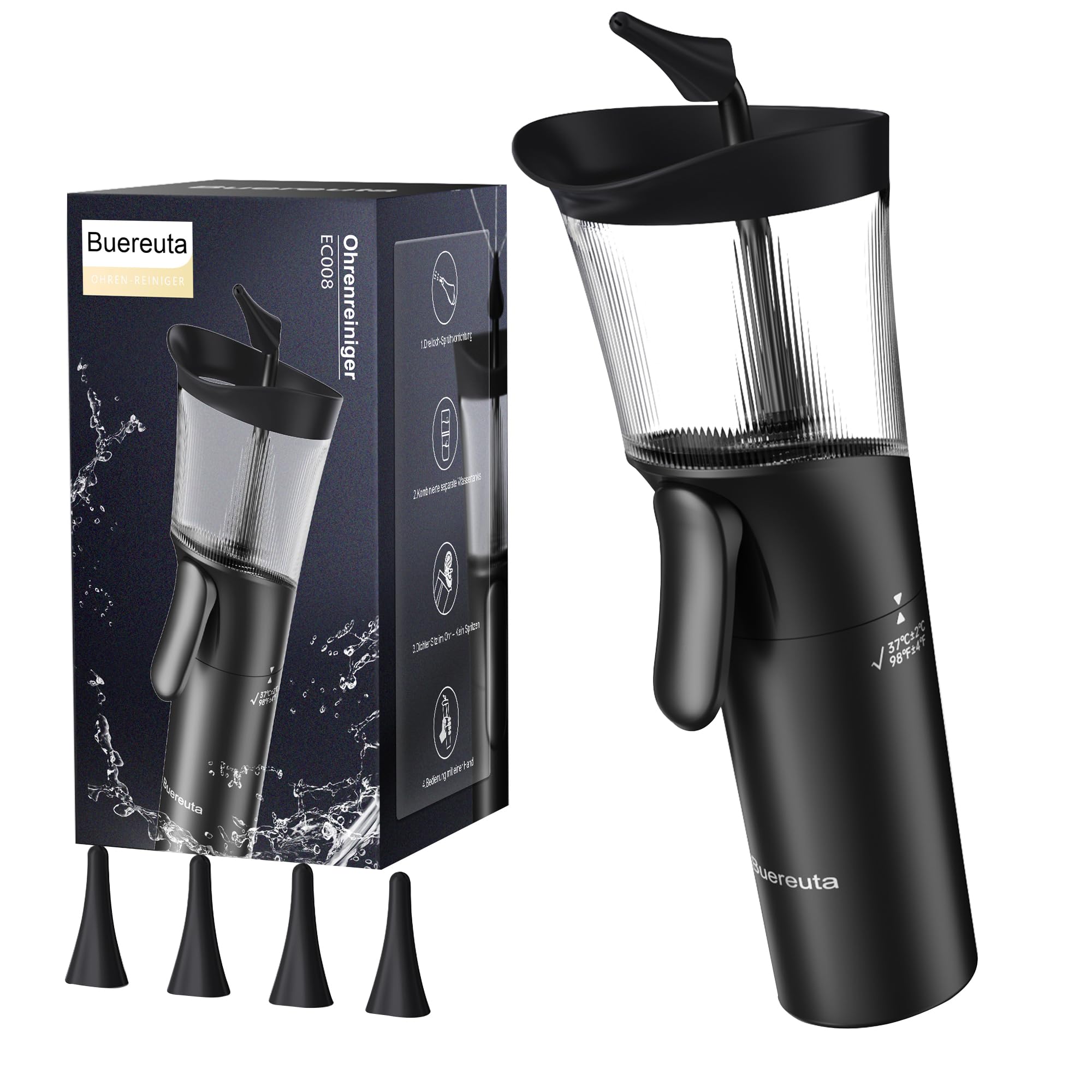 Nettoyeur Oreille Eau - Kit Nettoyage Oreille, Nettoyant pour Oreilles Adulte, Réservoir d'Eaux Usées Intégré, Silicone Souple, Opération à Une Main, Adapté à Un Usage Domestique