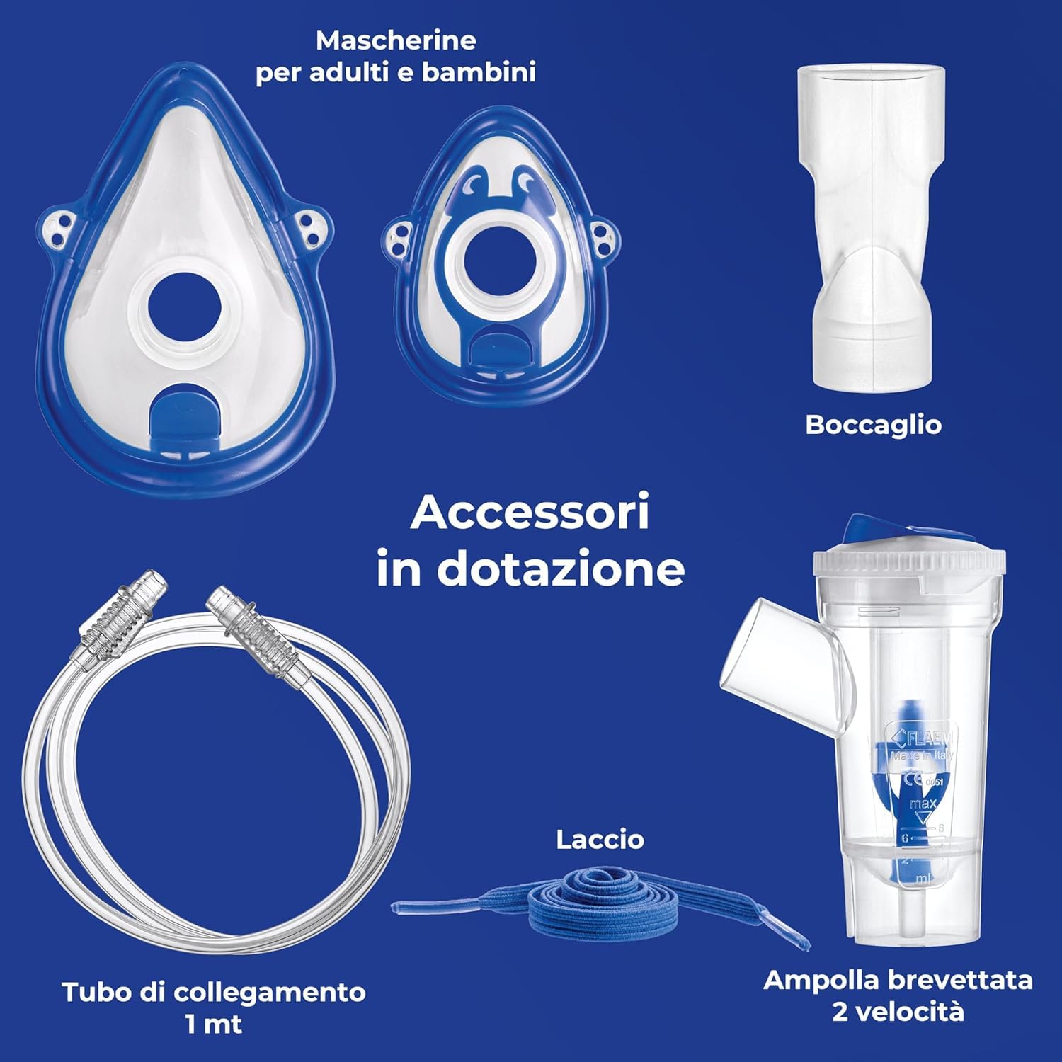 Flaem, Neb-Aid Duo, Aerosol Compatto per le Alte e Basse Vie Respiratorie con Mascherine Soft Touch e Filtro dell’Aria e Doccia Nasale, Prodotti Certificati e Made in Italy