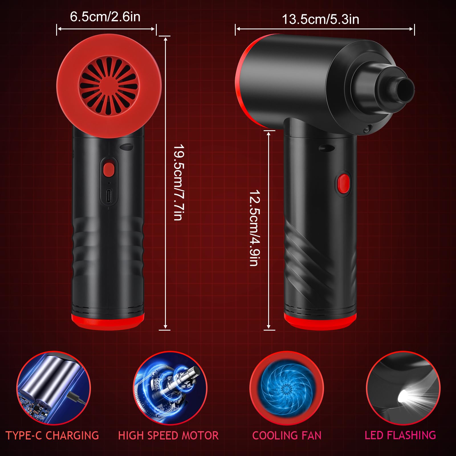 Compressed Air Duster, 100000RPM Powerful Reusable Compressed Air