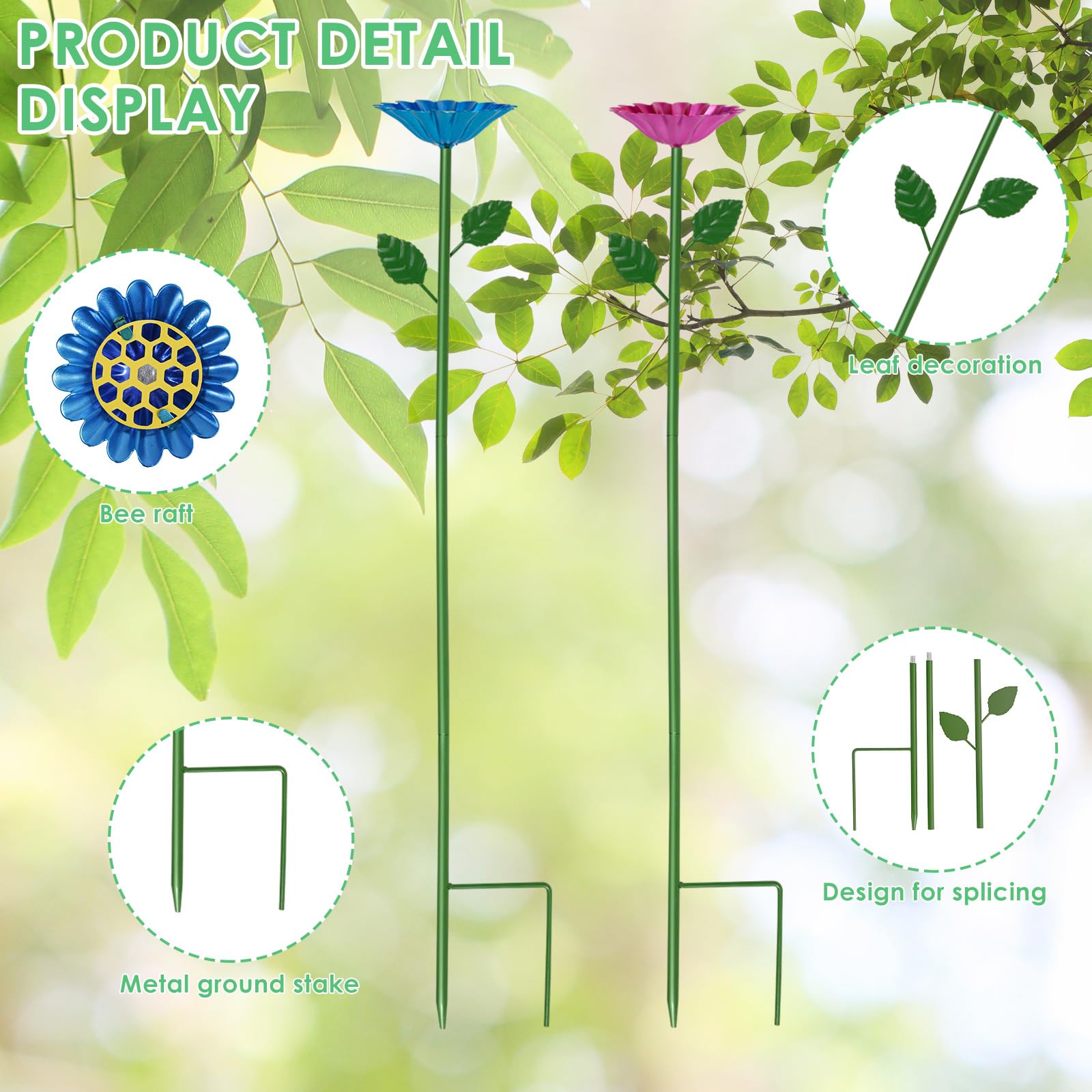 Lot de 4 abreuvoirs à insectes debout de 65 cm avec disques en nid d'abeille pour jardin, diamètre 8 cm, avec prise de terre en métal, abreuvoir d'abeilles, jardin, ferme, bain de papillons
