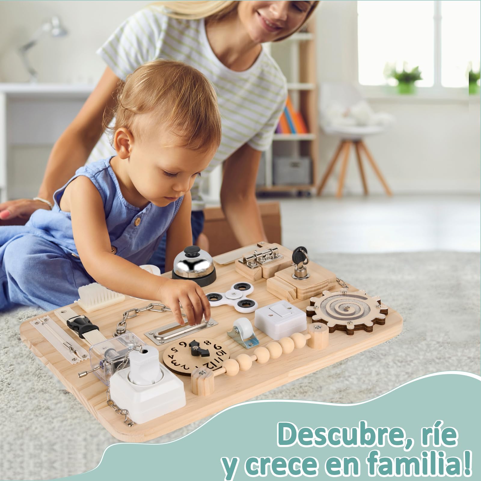 Potatomato Montessori Busy Board – Juguete sensorial de Madera para niños | Tablero de Actividades Educativo, Juguete de Habilidades motoras, Ideal para Viajes y Aviones