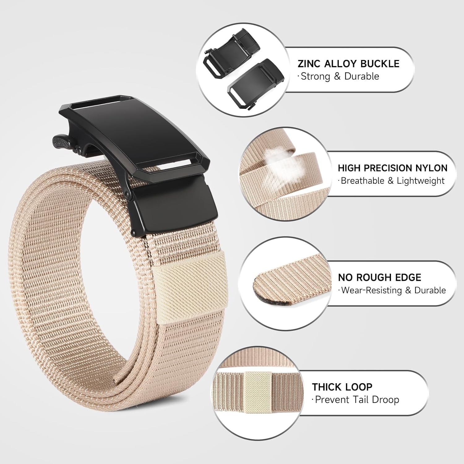 GAEKEAO Ratchet Belt for Men - No-Holes Adjustable Nylon Belt with Slide Buckle for Golf, Casual, Work & Travel with Gift Box - Image 4