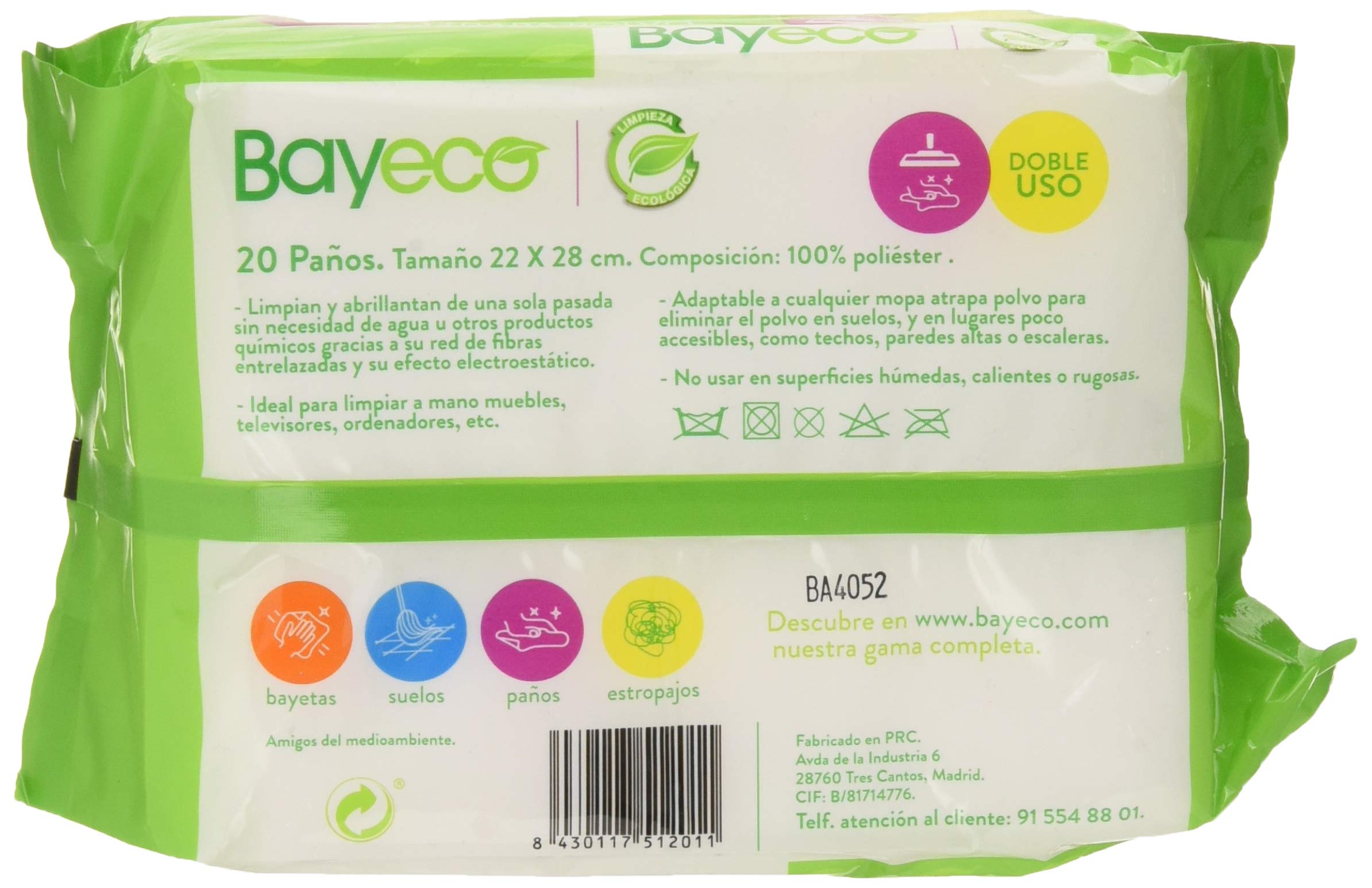 Bayeco Paños Atrapa Polvo 20 Unidades Adaptable a cualquier mopa Limpian y abrillantan