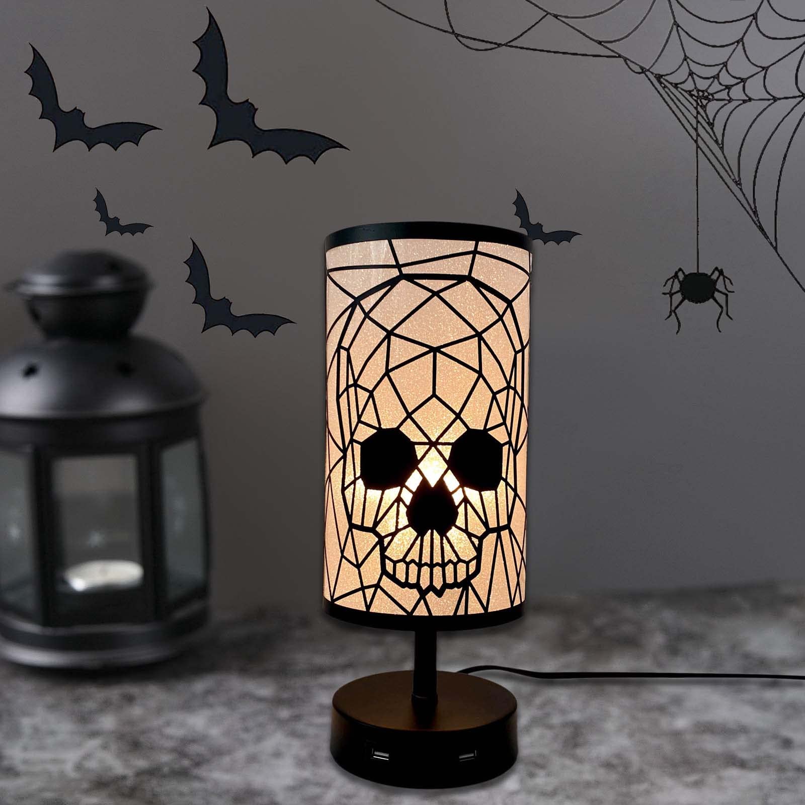 Lampada da Comodino Touch Dimmerabile con 2 Porte di Ricarica USB, 3 Livelli di Luminosità, Paralume a Teschio in Metallo, Design Industriale Retrò, Vintage E27 Lampada da Tavolo per Camera da Letto
