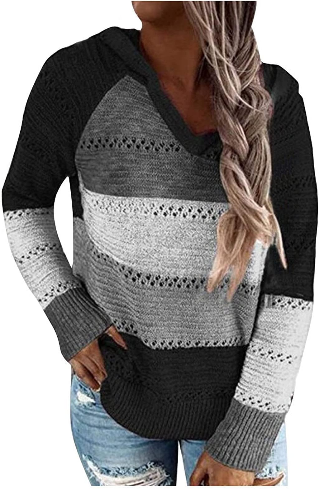 Cotton Winter Drawstring Ski Pullovers Lady Cutout Plain Modern Long Sleeve Pullovers Deep V Neck Elastic Fitted Pullover Woman