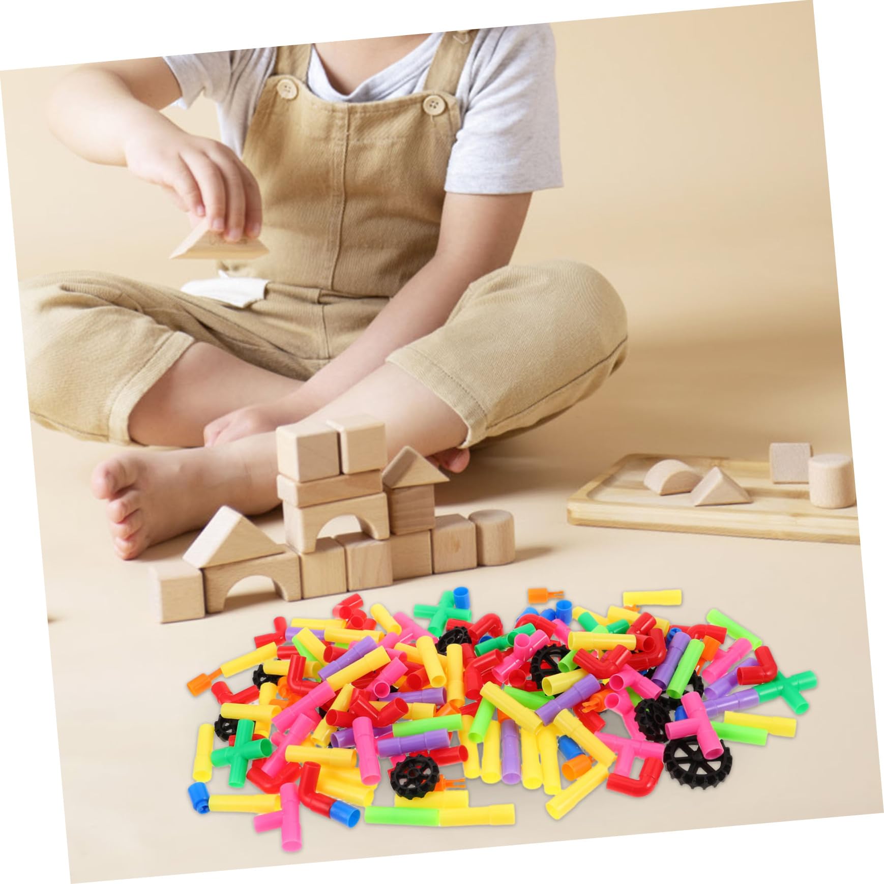 BESTonZON Rohrbausteine Steckbausteine für Junge Mädchen Bauspielzeug aus Lernspielzeug mit Großen Bauteilen für Drinnen und Draußen