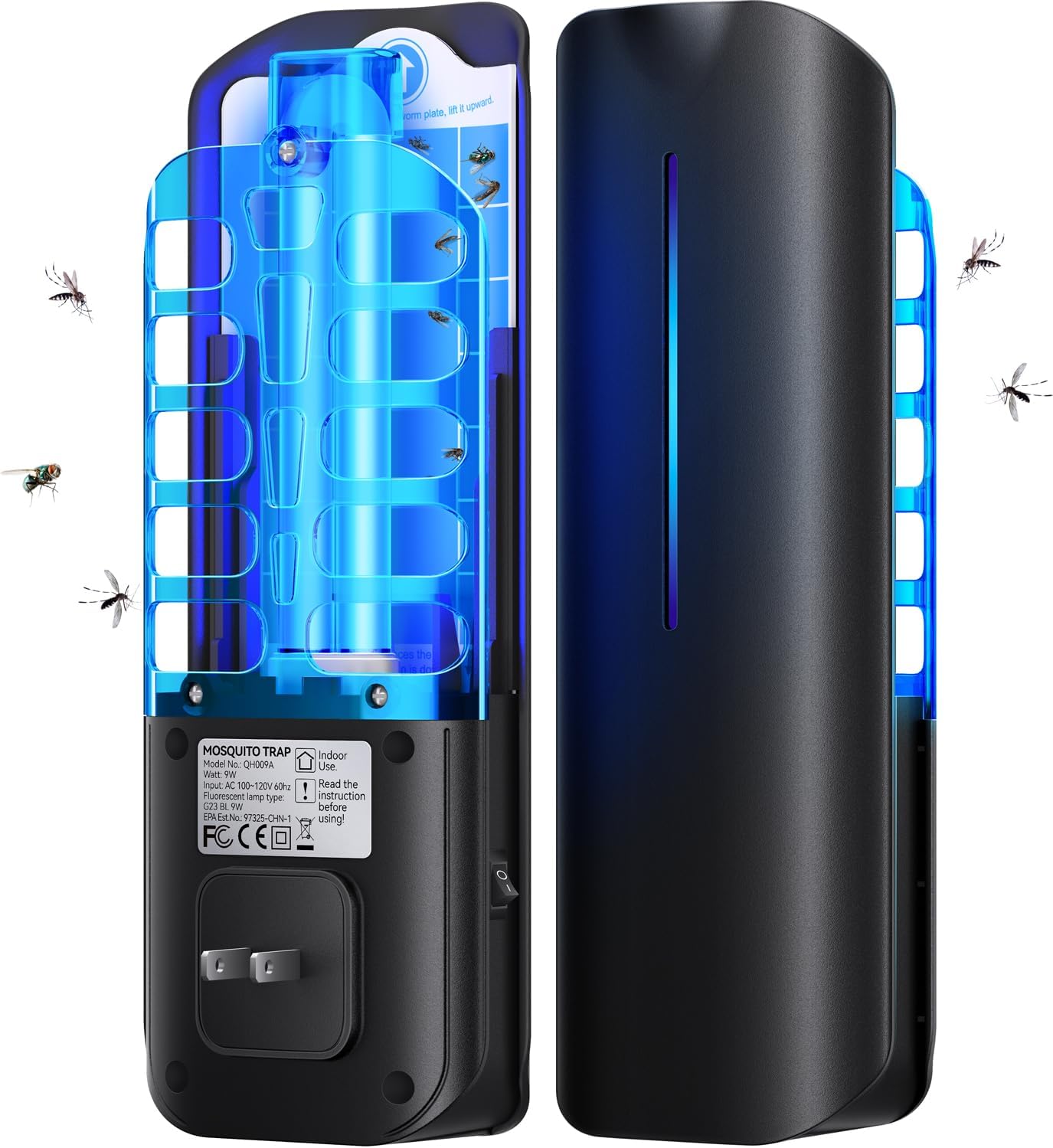 Flying Insect Trap Plug in Mosquito Bug Zapper Indoor Gnat Moth Catcher with 9W Night UV Light
