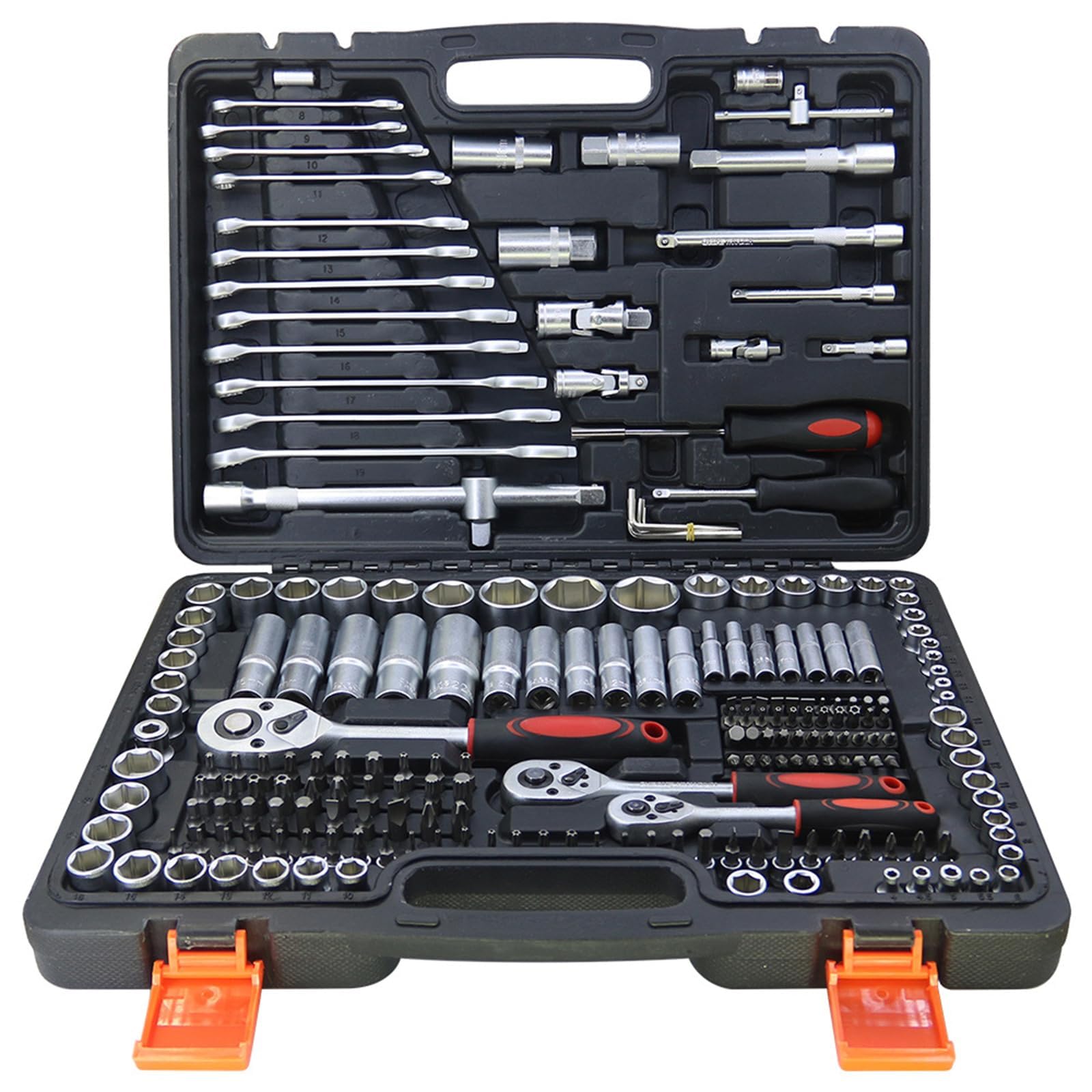 Anttyscar 216PCS Socket Set - 1/2, 1/4, 3/8 Professional Toolbox, 24 Tooth Ratchet Repair Tools, Socket and Spanner Set, Quick Release Reversible Ratchet for Auto Repairing and Household