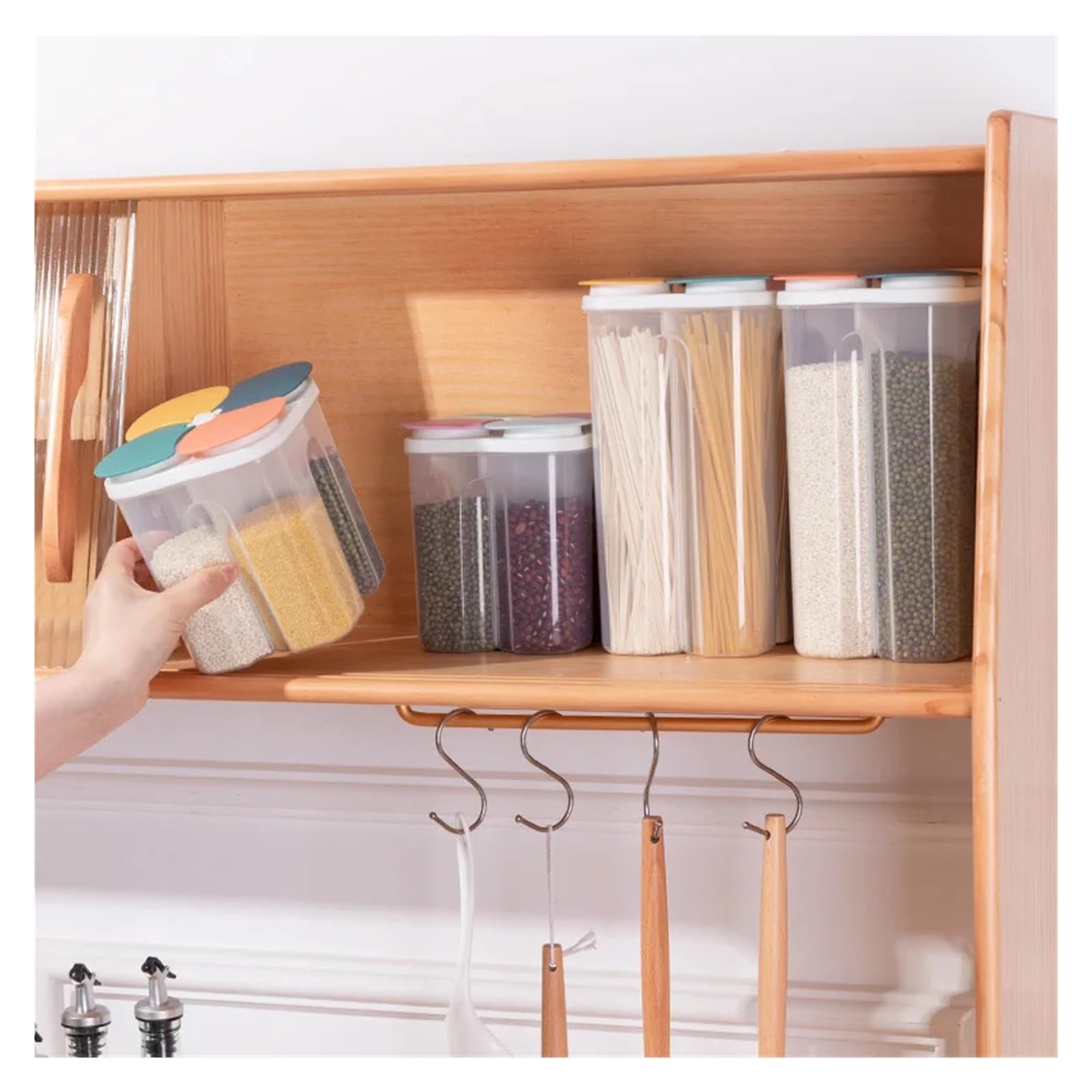 Müslibehälter-Set aus Kunststoff mit 4 Fächern, 3-teilig, luftdicht, feuchtigkeitsbeständig, hält Spaghetti frisch, 2,3 l, dunkle Farbe, ideal für die Aufbewahrung von Lebensmitteln