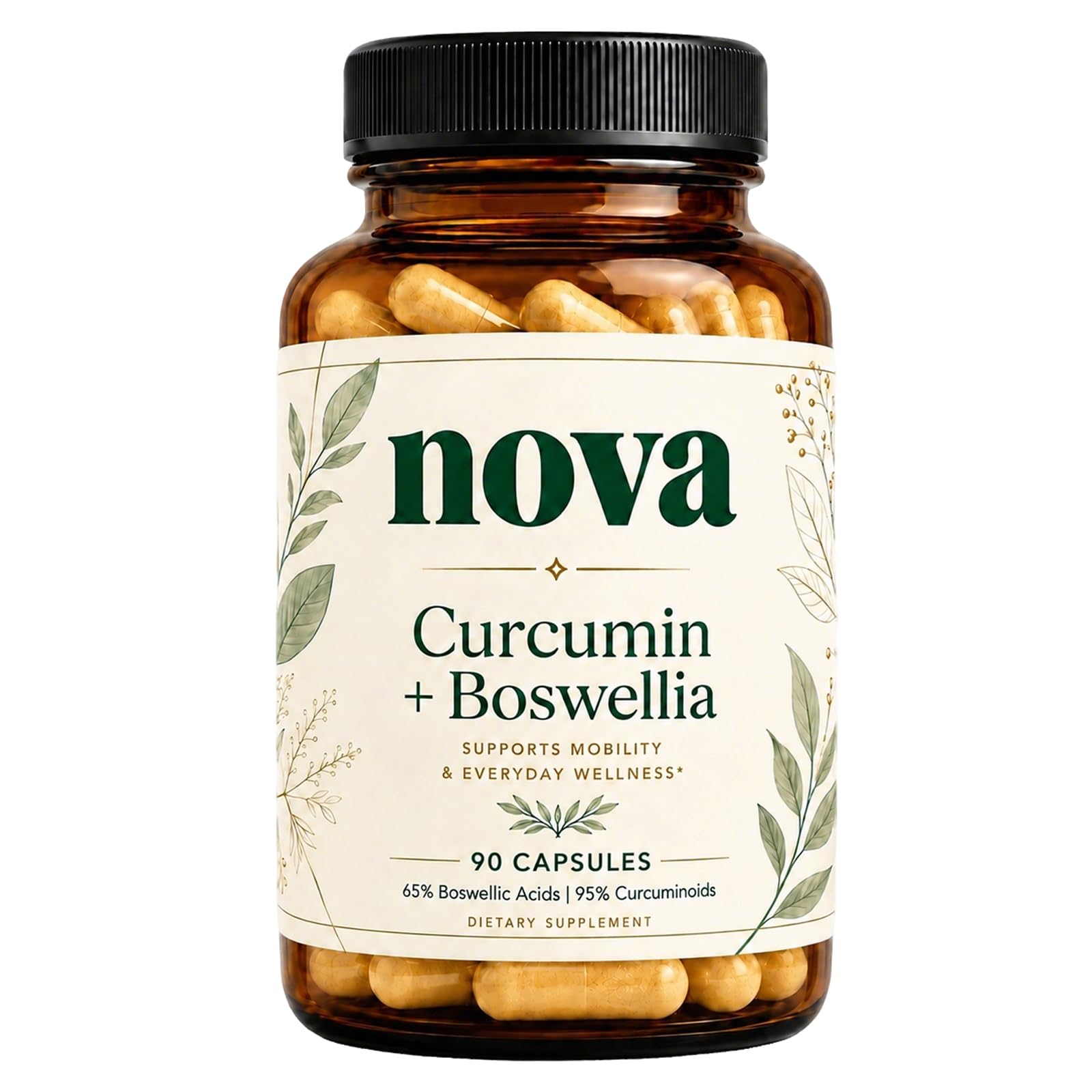 Nova Curcumin Boswellia Supplements, Curcumin and Boswellia Capsules, for Mobility & Everyday Wellness, 90 Count (1PCS)