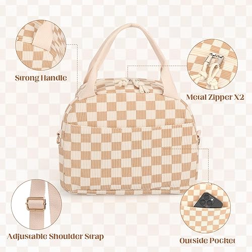 Miniatura 7 de Bolsa de almuerzo para mujer con correa para el hombroGran capacidadAislamiento reforzadoDuradero e impermeable Bonita bolsa de almuerzo de pana,