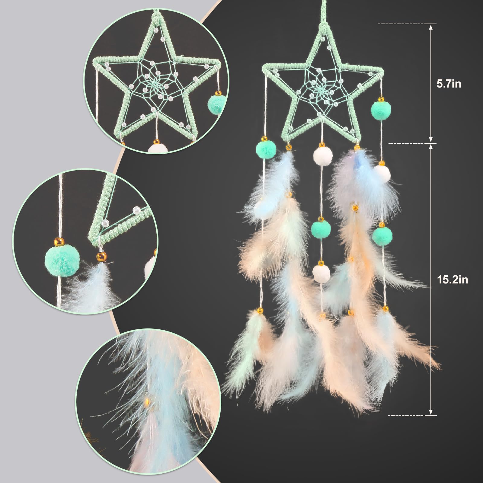 ZIIAMG Green Star Kids Dream Catchers Baby Dreamcatcher Handmade Children Dream Catcher Creative Home Wall Decoration, Handmade Feathers Hanging Decoration for Bedroom