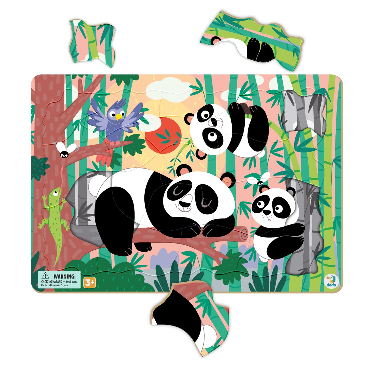 Dodo Frame Animal Jigsaw Puzzle (Panda and its active babies) for Kids 3 years old and up 21 pieces Educational Learning Gift for Boys and Girls
