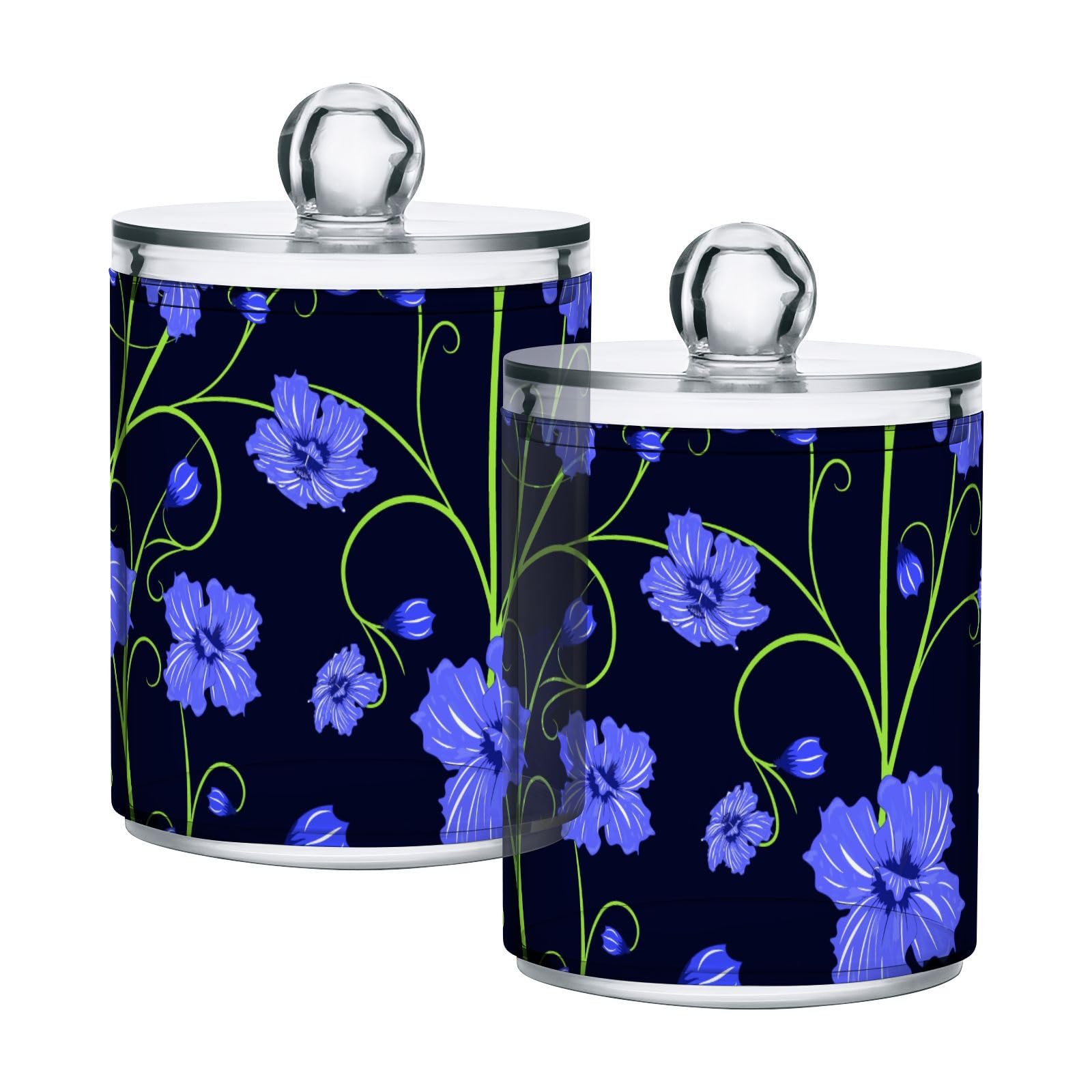 Flower-night-print Restroom Bathroom Organizers with Lid Qtip Holder Dispenser Apothecary Jars Cotton Balls Pads Swabs Holder Jar 4